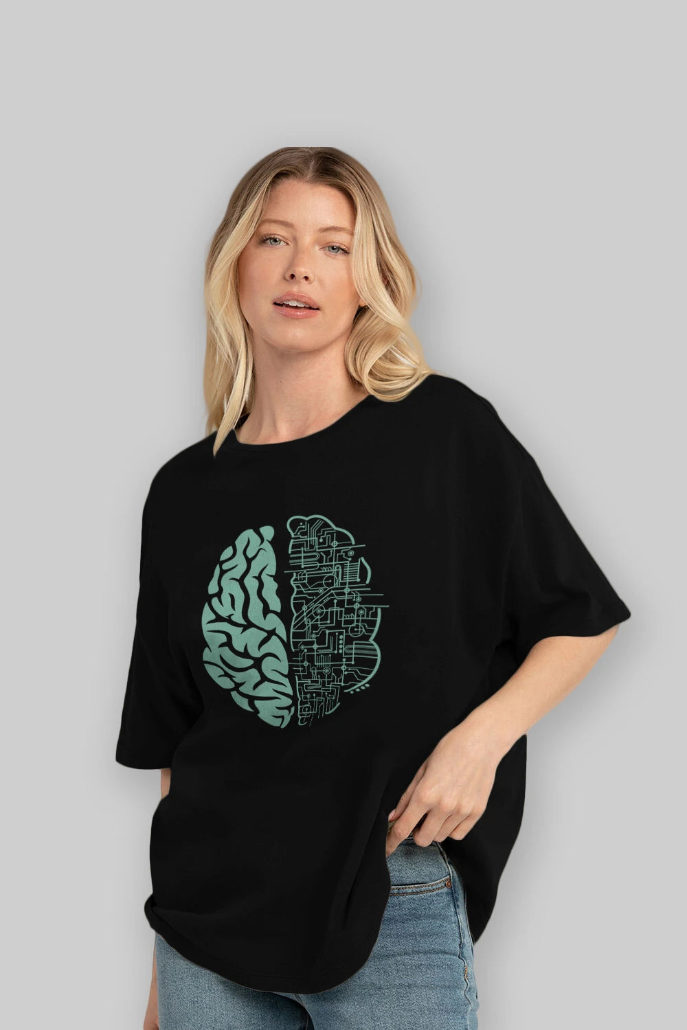 Electric Brain Ön Baskılı Oversize t-shirt %100 pamuk Erkek Kadın Unisex