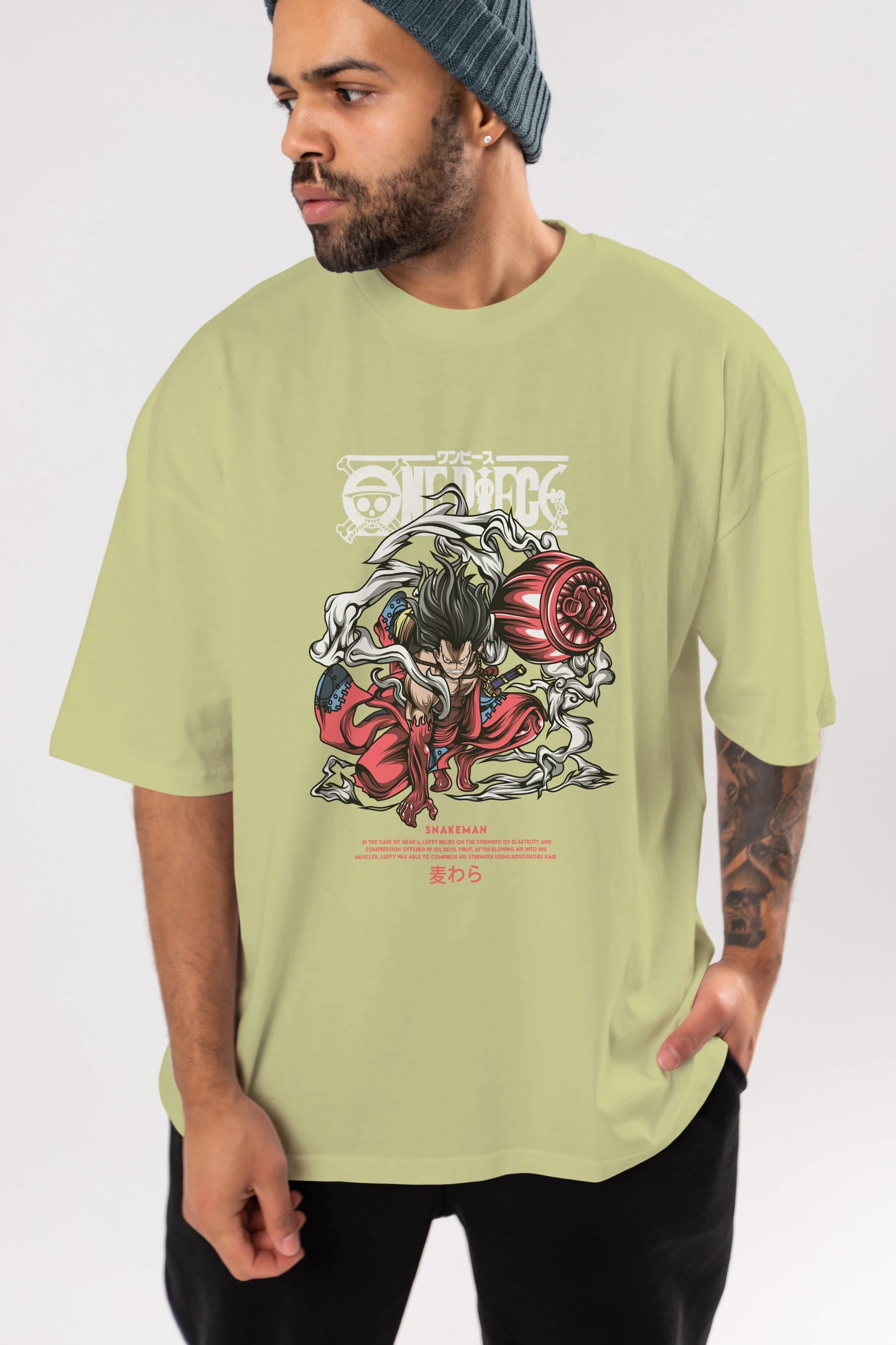 One Piece Snakeman Anime Ön Baskılı Oversize t-shirt %100 pamuk Erkek Kadın Unisex
