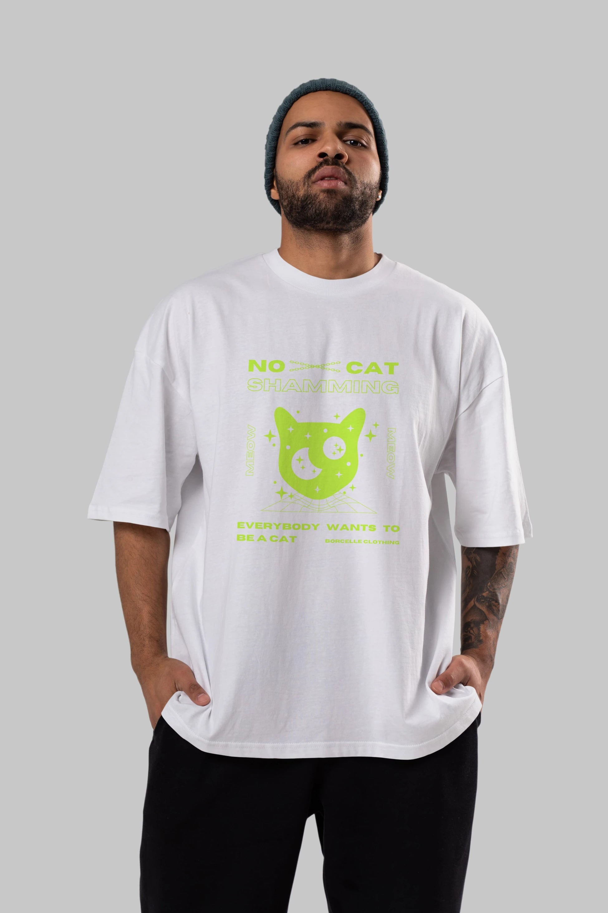 No Cat Shamming Yazılı Ön Baskılı Oversize t-shirt Erkek Kadın Unisex