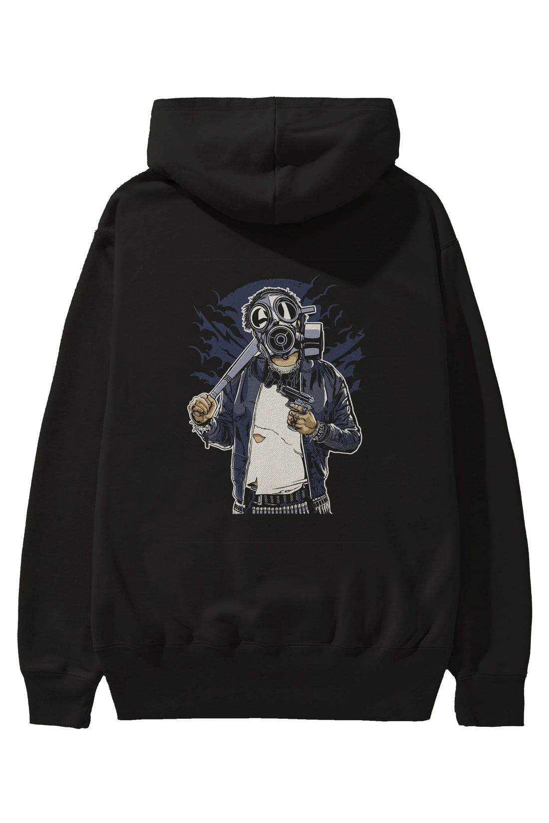 Gasmask Bastard Arka Baskılı Hoodie Oversize Kapüşonlu Sweatshirt Erkek Kadın Unisex