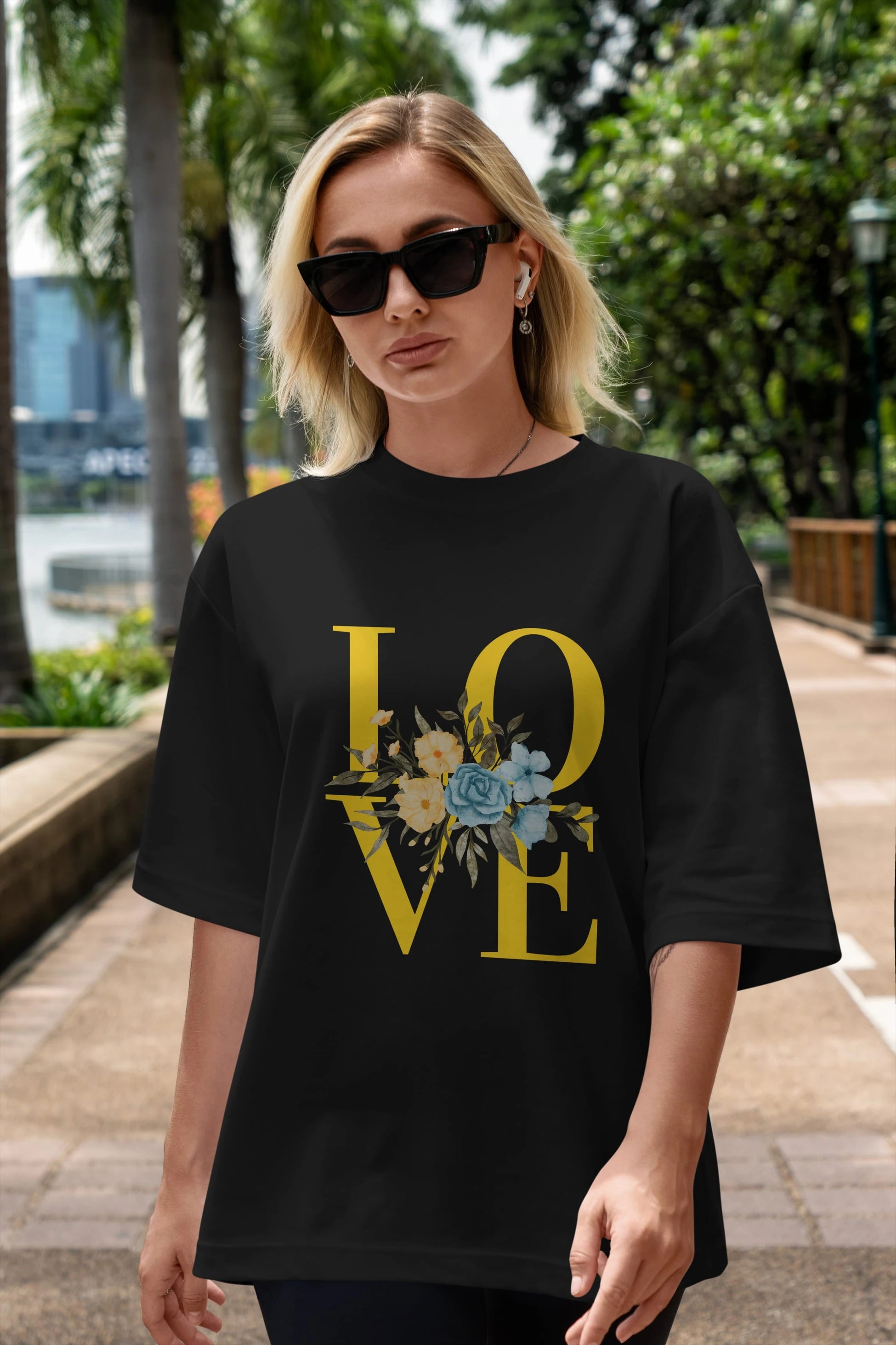 Love Flower Ön Baskılı Oversize t-shirt Erkek Kadın Unisex