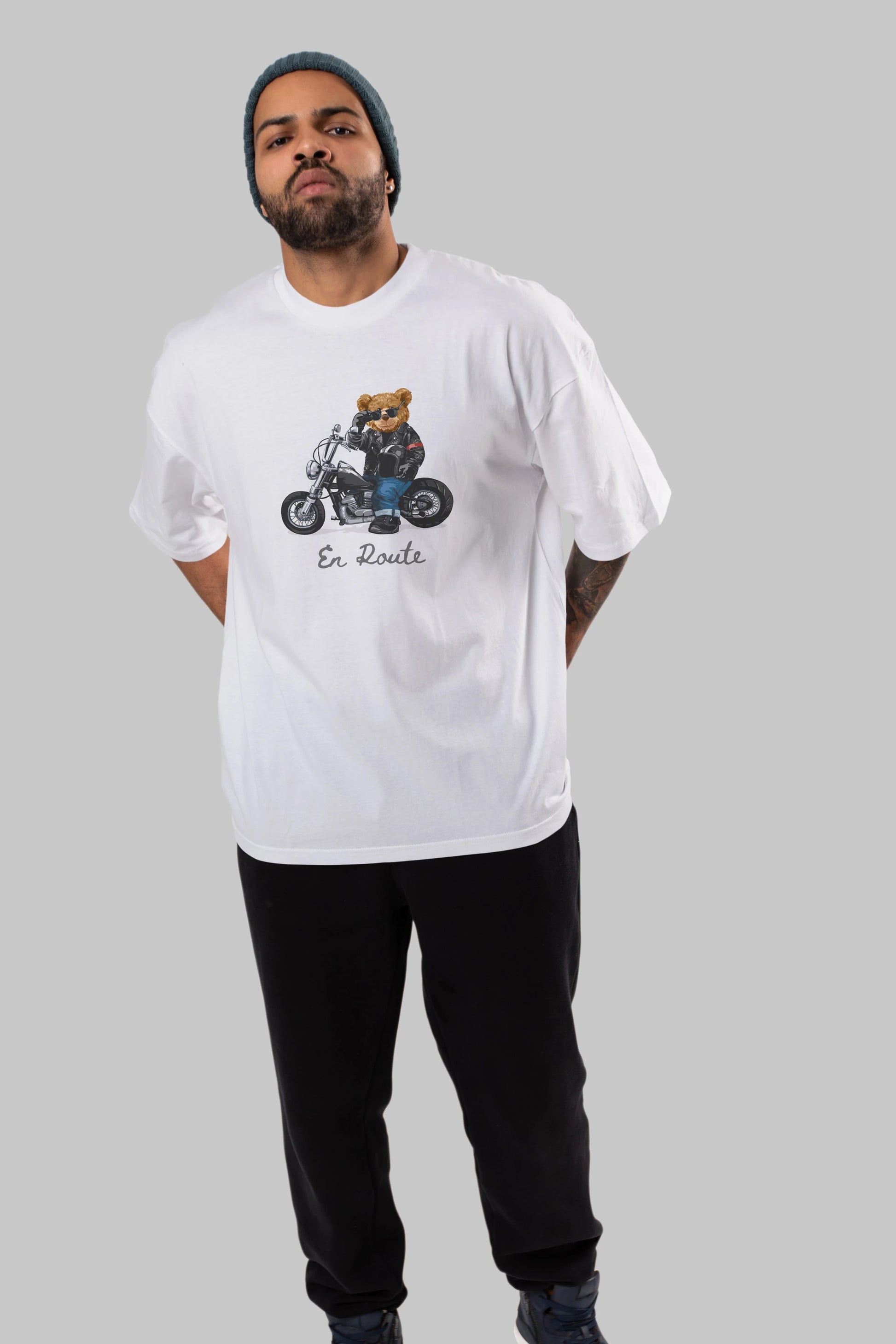 Teddy Bear En Route Ön Baskılı Oversize t-shirt Erkek Kadın Unisex %100 Pamuk