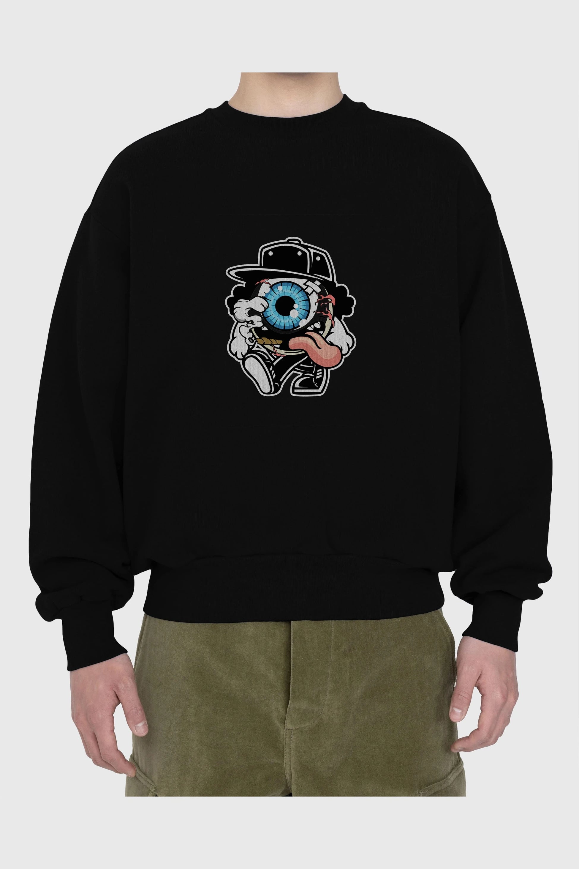 Eyeball Ön Baskılı Oversize Sweatshirt Erkek Kadın Unisex