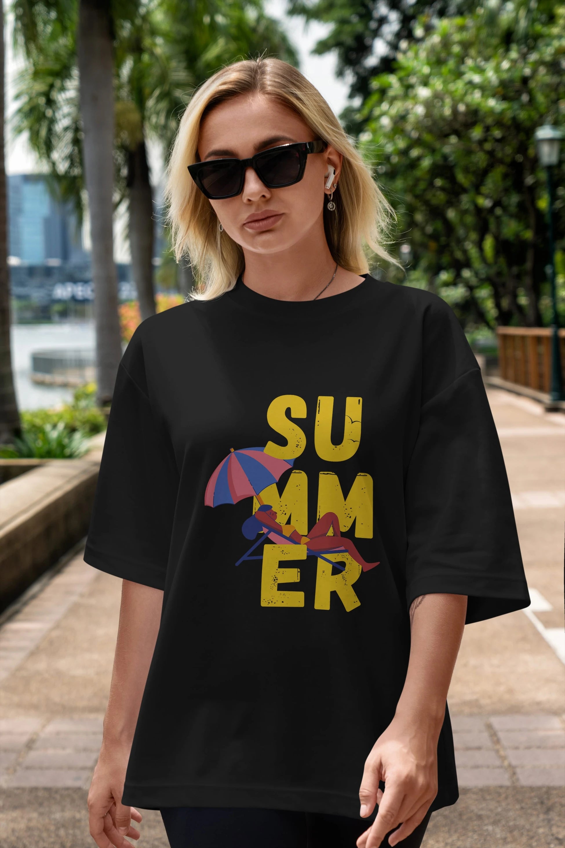 Summer Yazılı Ön Baskılı Oversize t-shirt Erkek Kadın Unisex