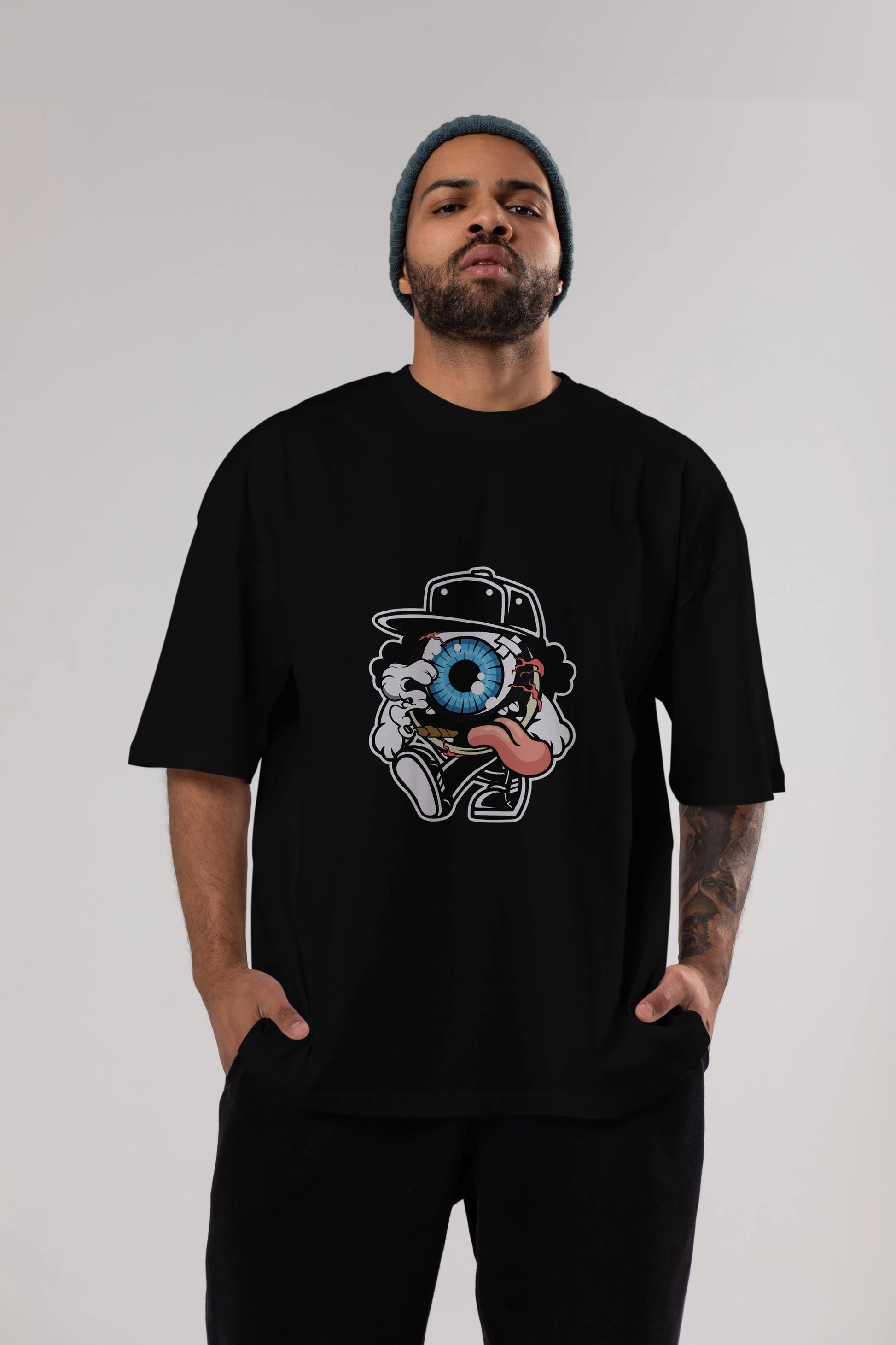 Eyeball Ön Baskılı Oversize t-shirt Erkek Kadın Unisex %100 Pamuk tişort