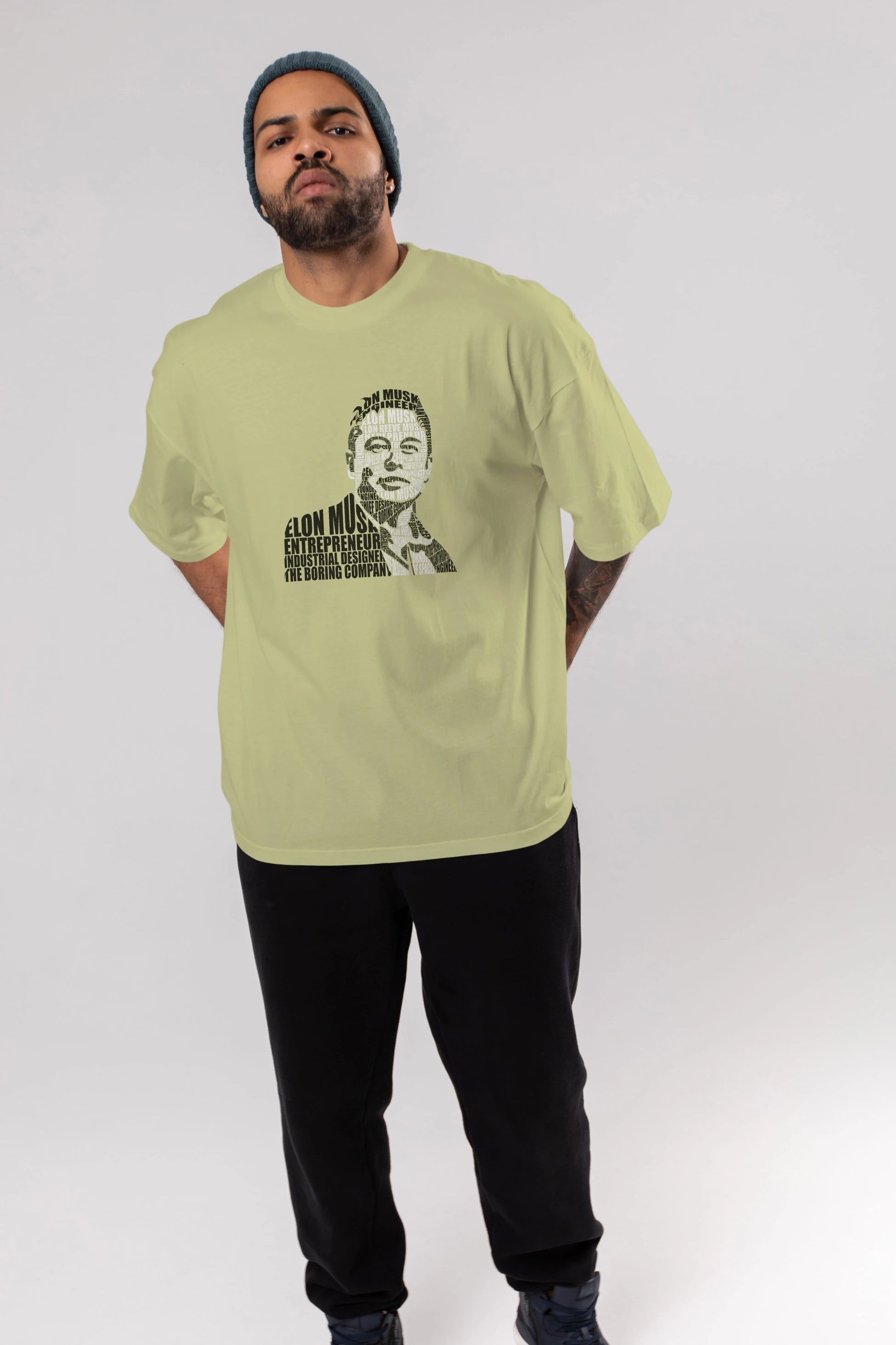 Elon Musk Calligram Ön Baskılı Oversize t-shirt %100 pamuk Erkek Kadın Unisex
