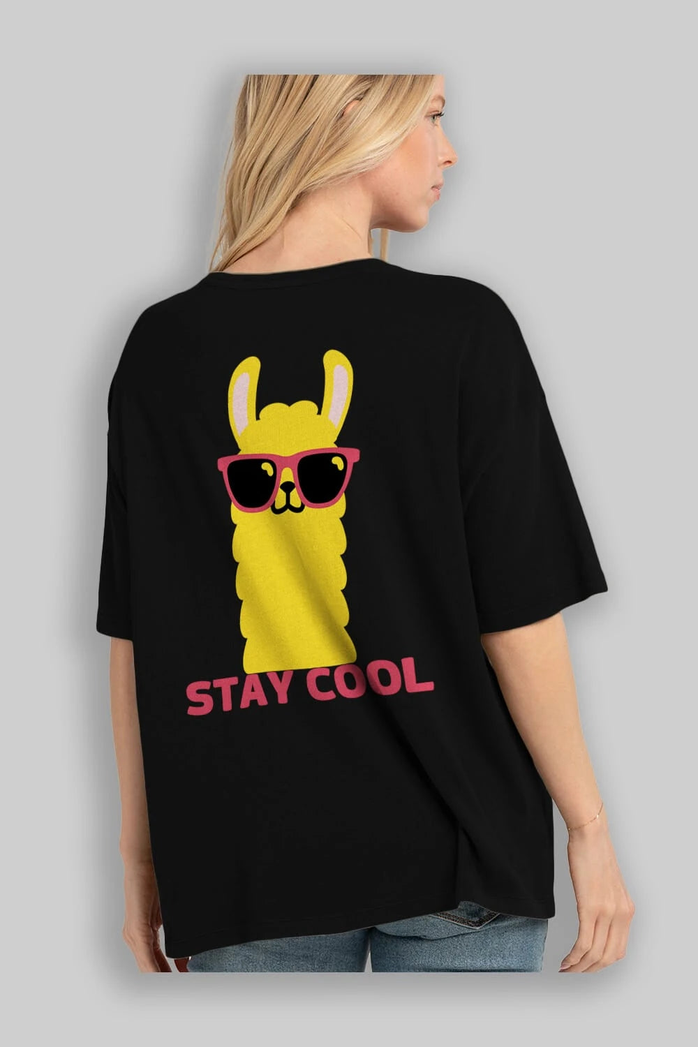 Stay Cool Yazılı Lama Arka Baskılı Oversize t-shirt Erkek Kadın Unisex