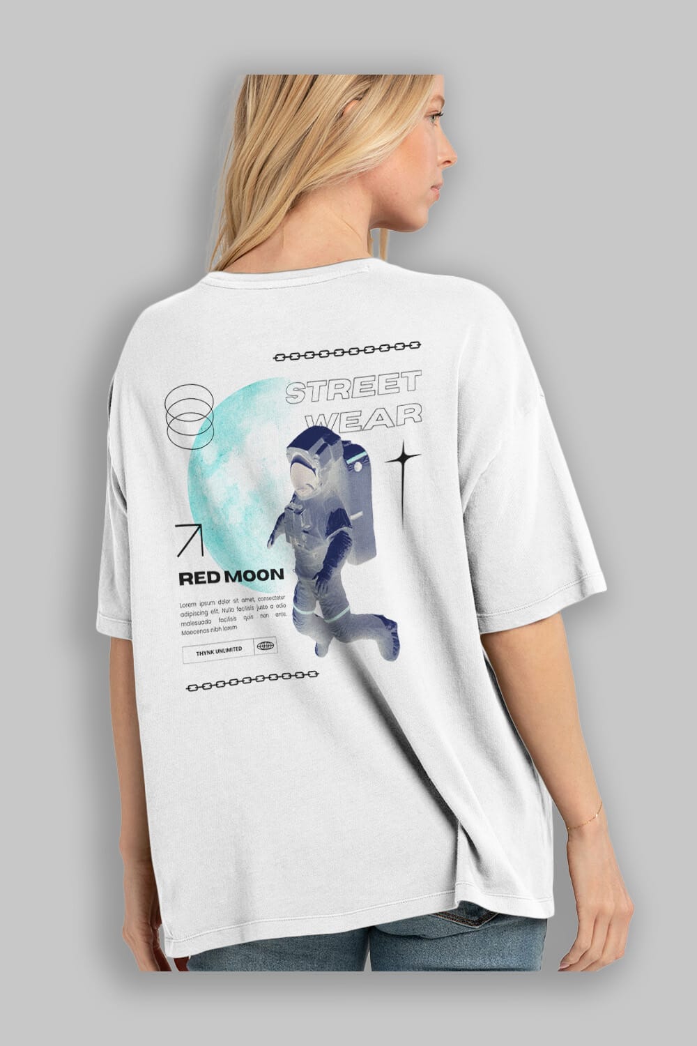 Red Moon Streetwear Arka Baskılı Oversize t-shirt Erkek Kadın Unisex