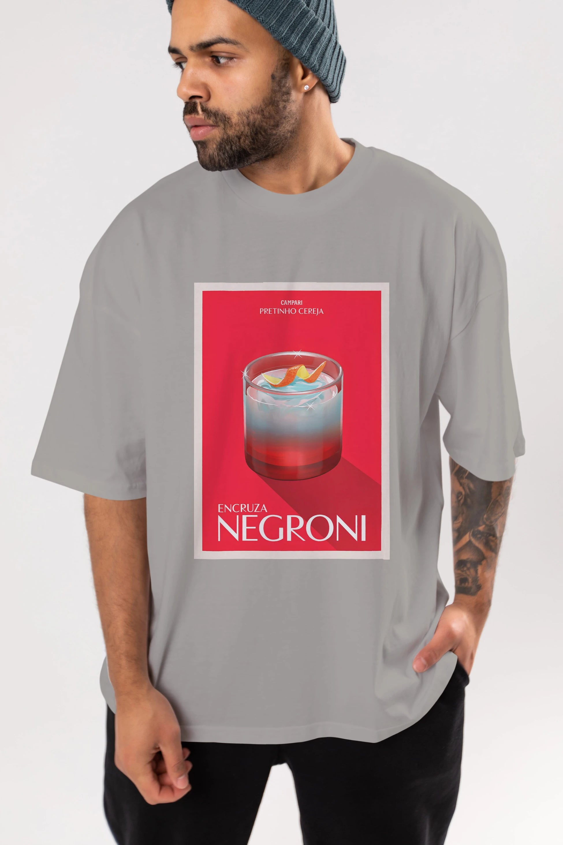 Encruza Negroni Ön Baskılı Oversize t-shirt Erkek Kadın Unisex %100 Pamuk Bisiklet Yaka tişort