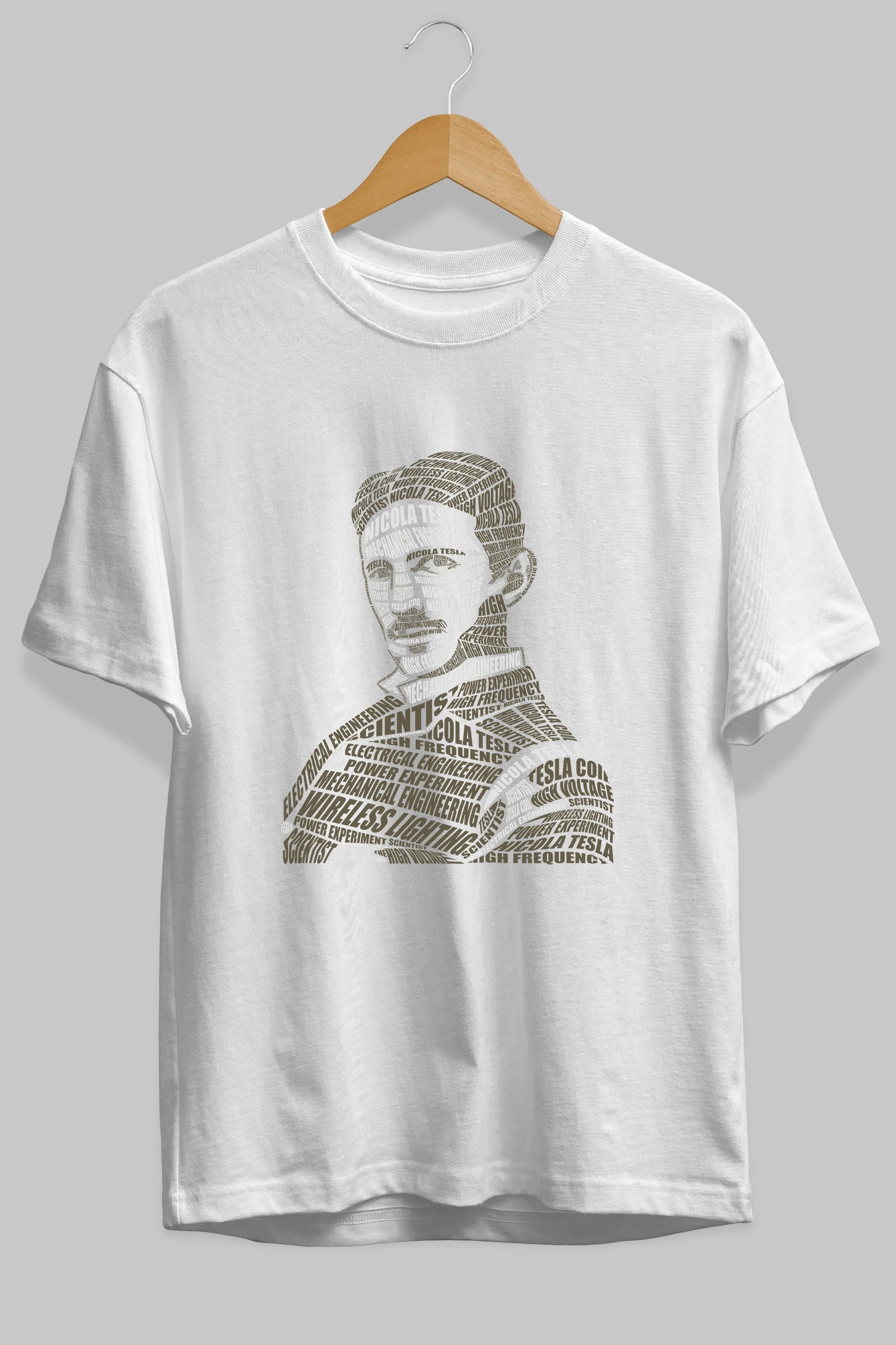 Nikola Tesla Calligram Ön Baskılı Oversize t-shirt %100 pamuk Erkek Kadın Unisex