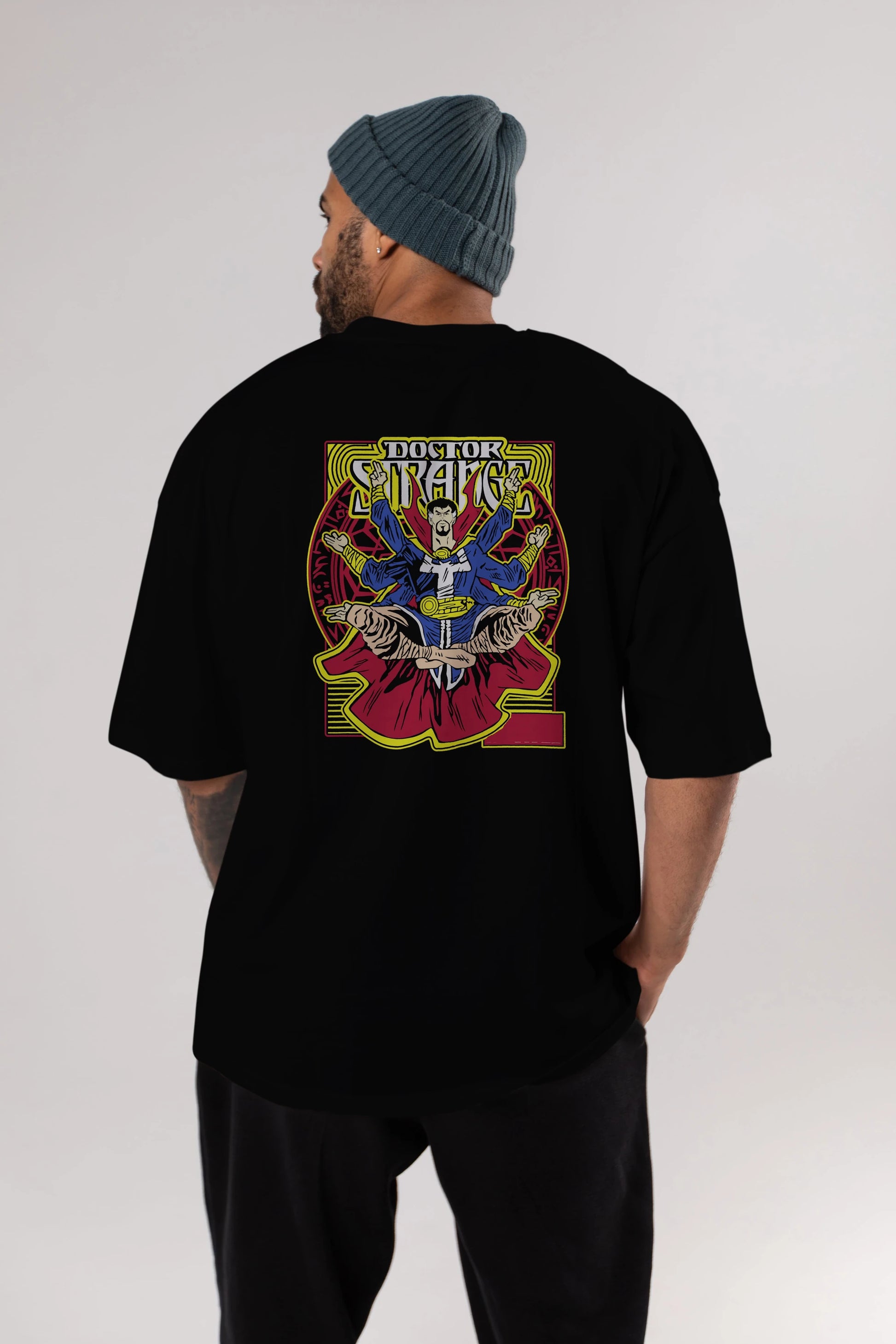Doctor Strange (1) Arka Baskılı Oversize t-shirt Erkek Kadın Unisex %100 Pamuk Bisiklet Yaka tişort