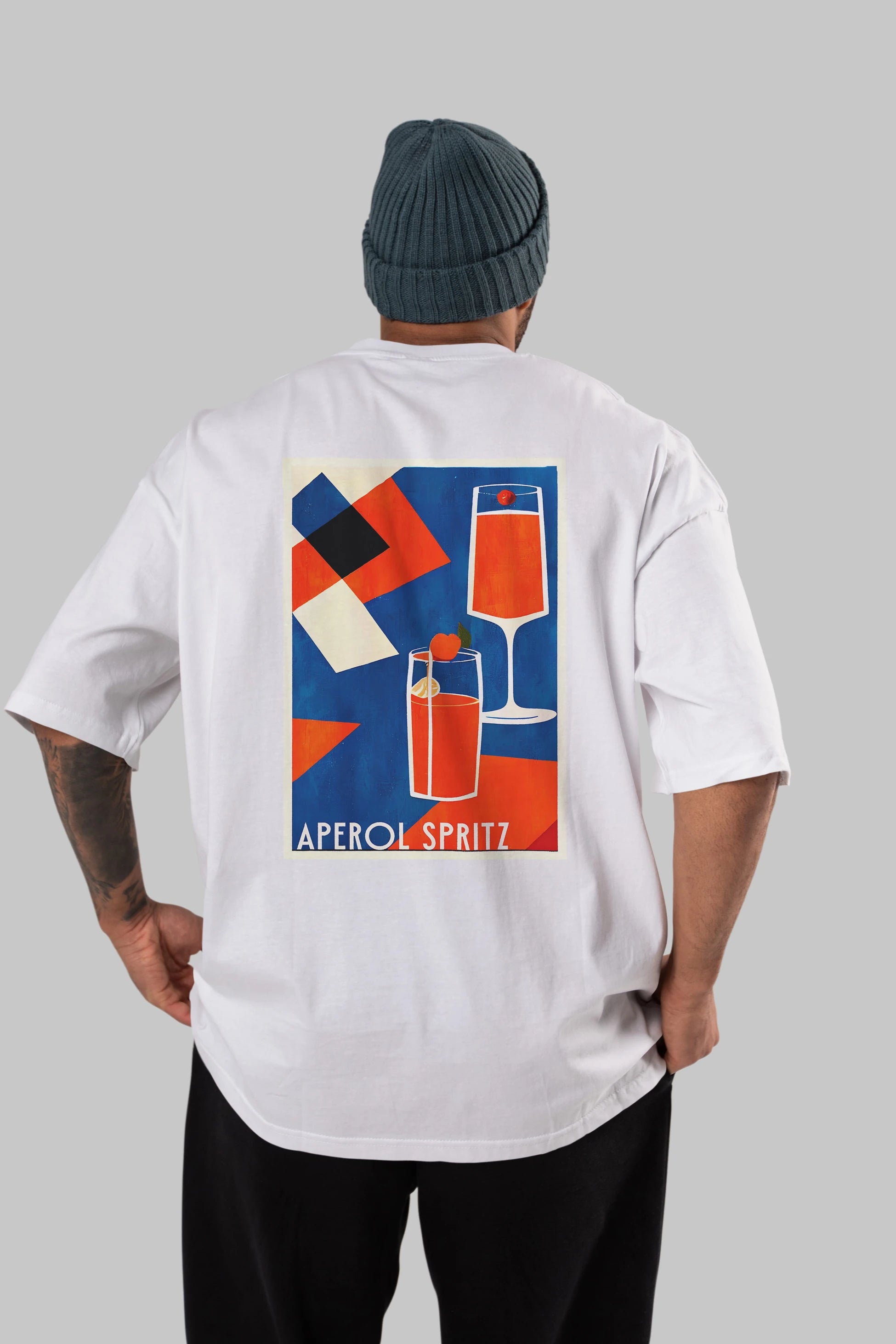 Aperol Spritz 4 Arka Baskılı Oversize t-shirt Erkek Kadın Unisex %100 Pamuk Bisiklet Yaka tişort