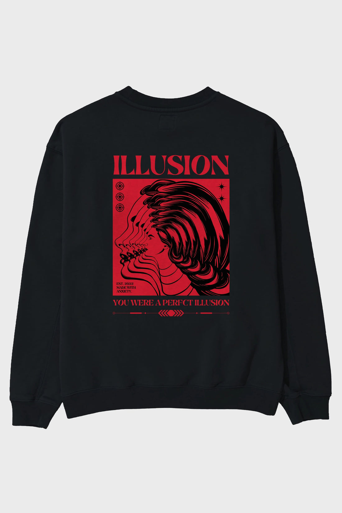 Illusion Streetwear Arka Baskılı Oversize Sweatshirt Erkek Kadın Unisex