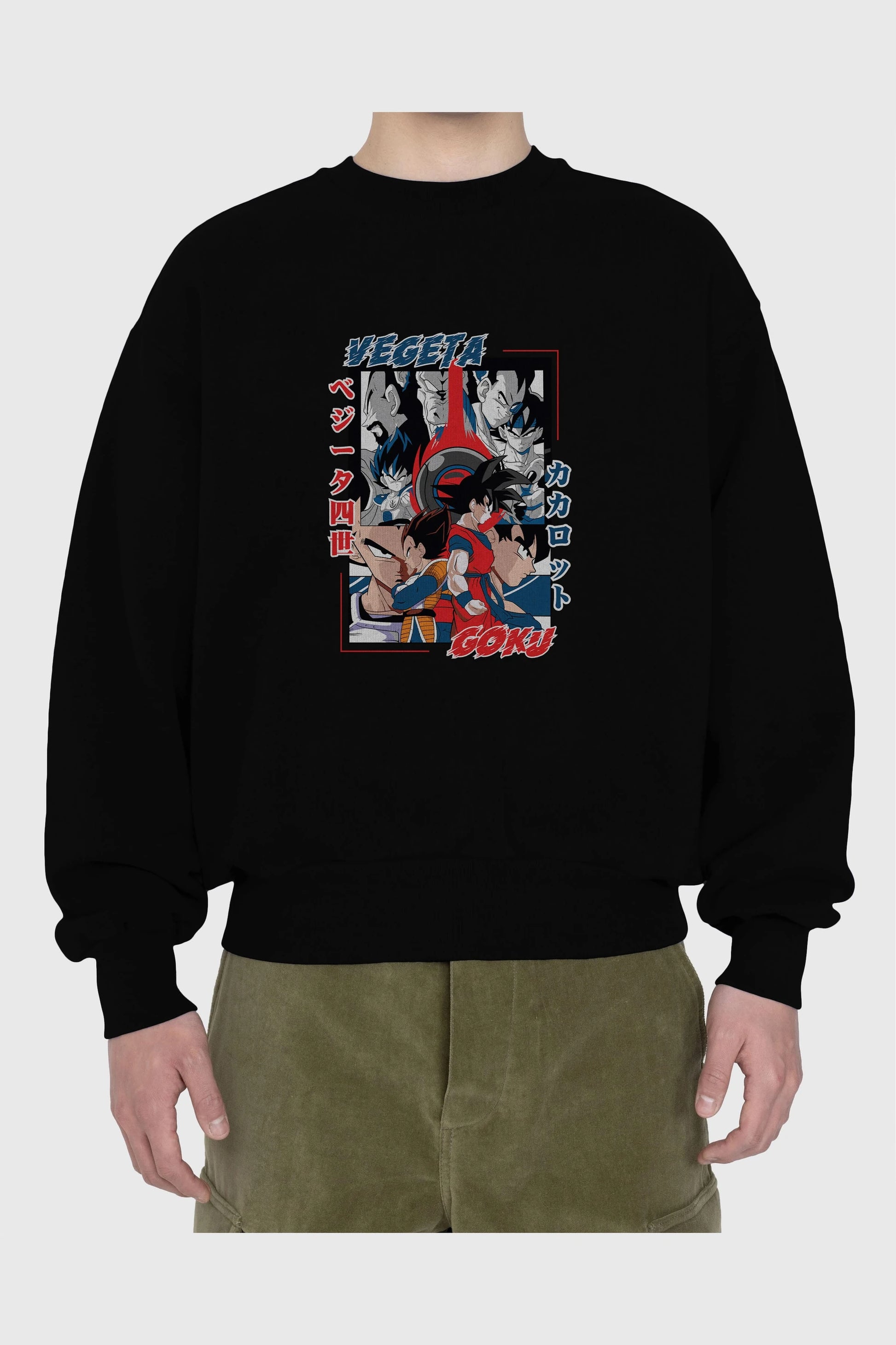 VEGETA VS GOKU Anime Ön Baskılı Oversize Sweatshirt Erkek Kadın Unisex