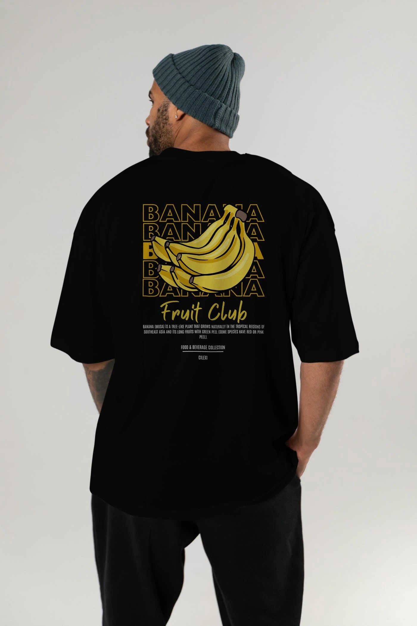 Banana Arka Baskılı Oversize t-shirt Erkek Kadın Pamuk Bisiklet Yaka tişort