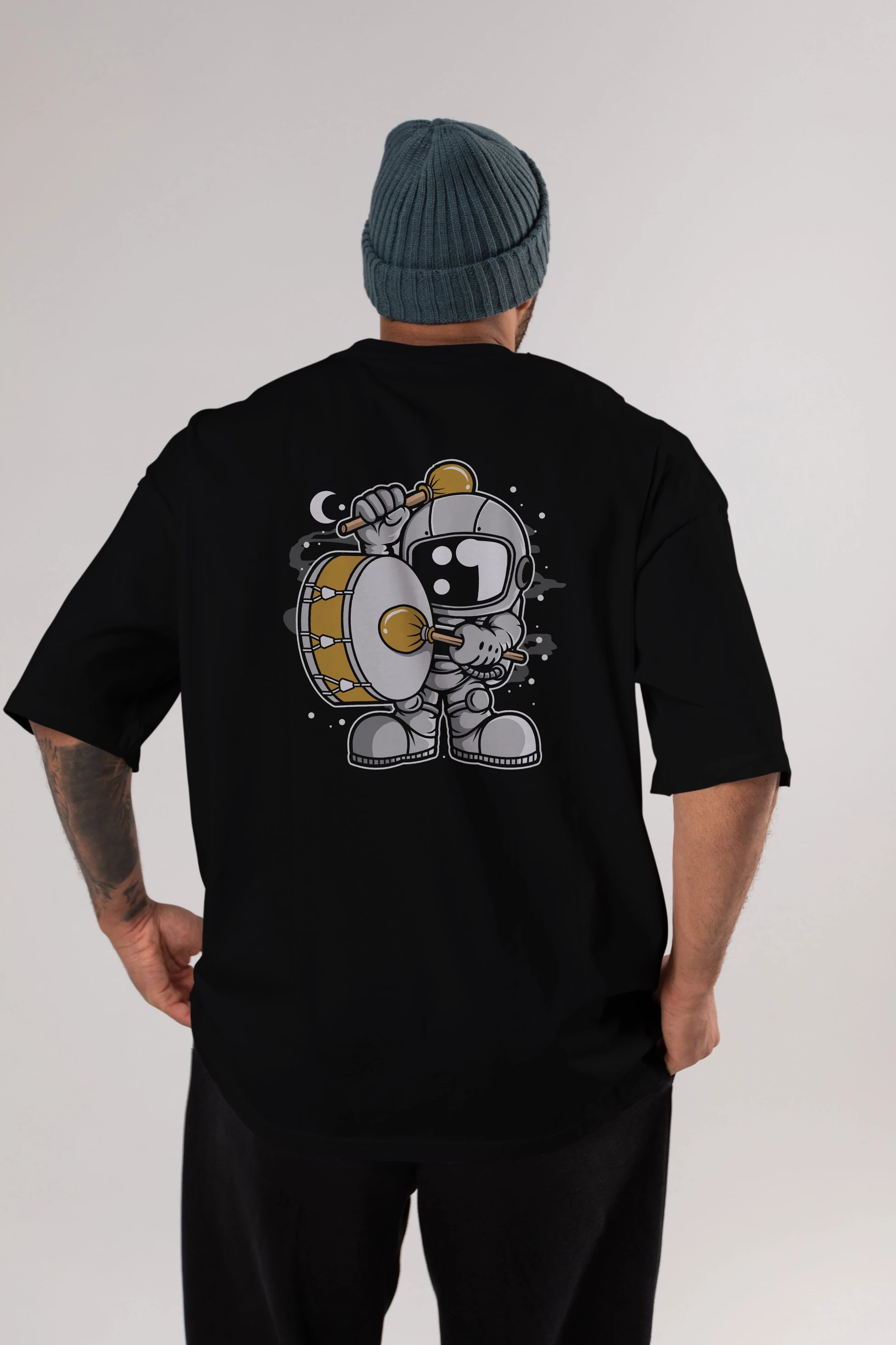 Astronaut Marching Band Arka Baskılı Oversize t-shirt Erkek Kadın Unisex