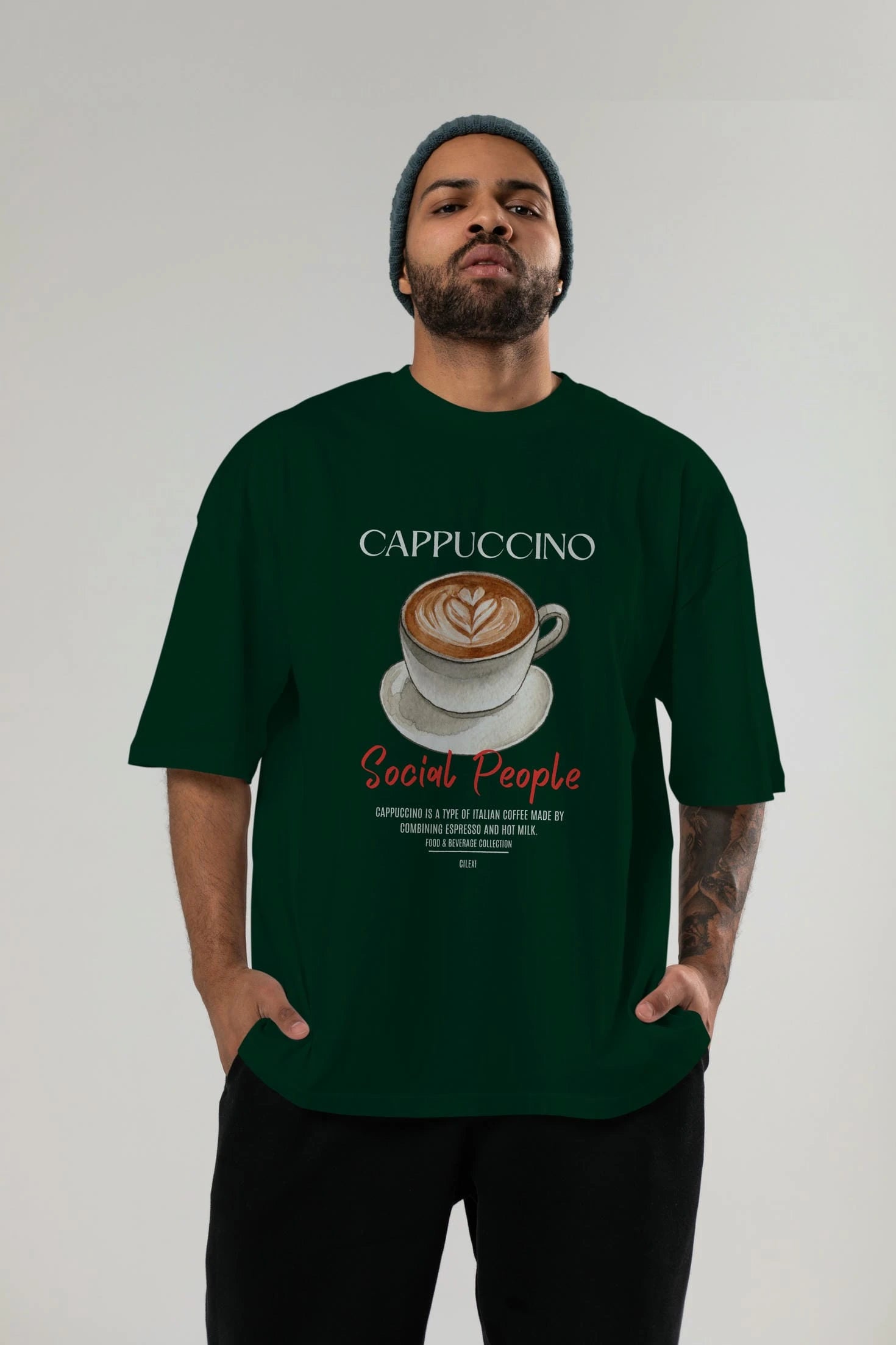 Cappuccino Kokteyl Serisi ön Baskılı Oversize t-shirt Erkek Kadın %100 Pamuk Bisiklet Yaka tişort
