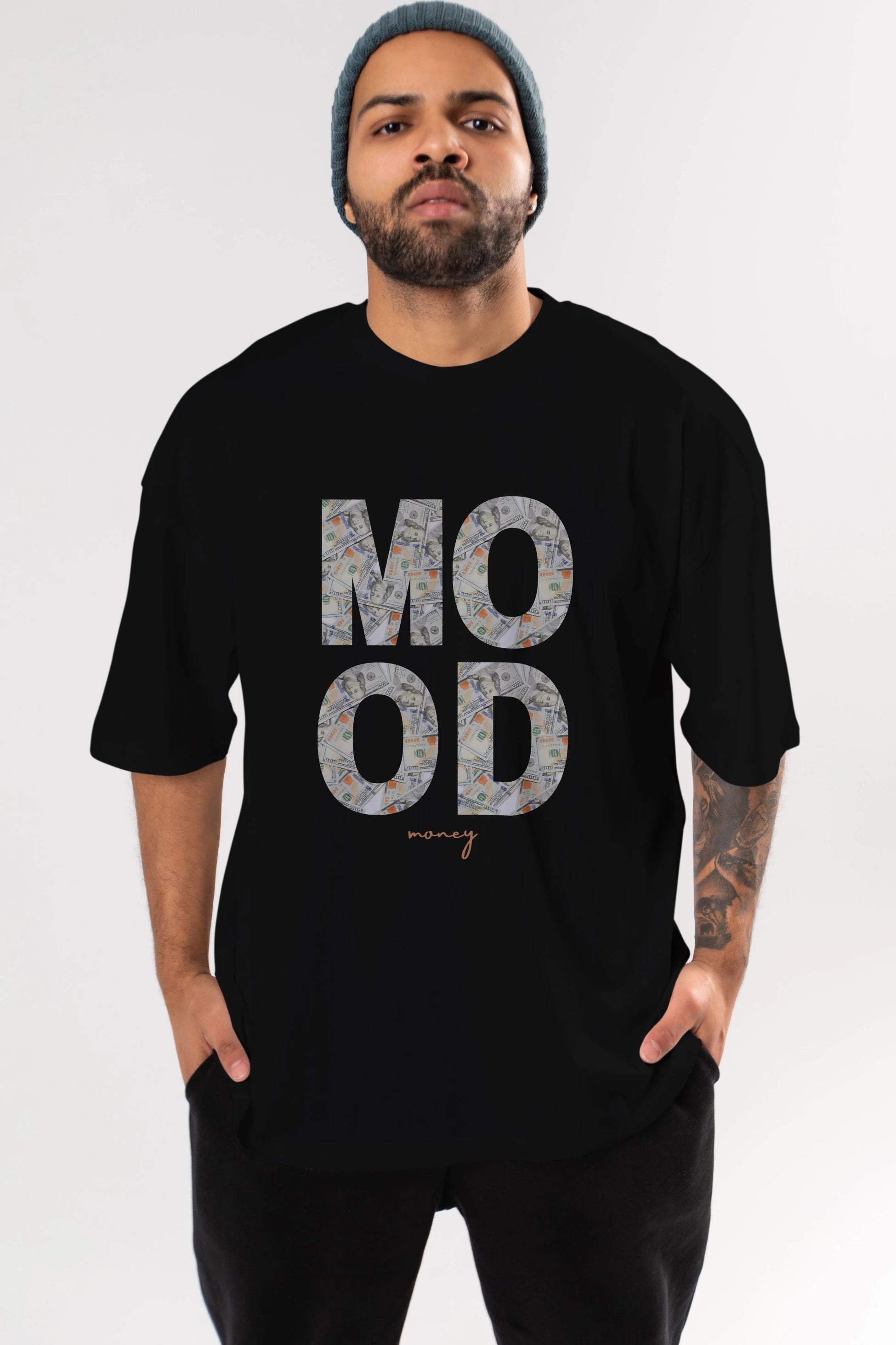 Mood Money Yazılı Ön Baskılı Oversize t-shirt Erkek Kadın Unisex