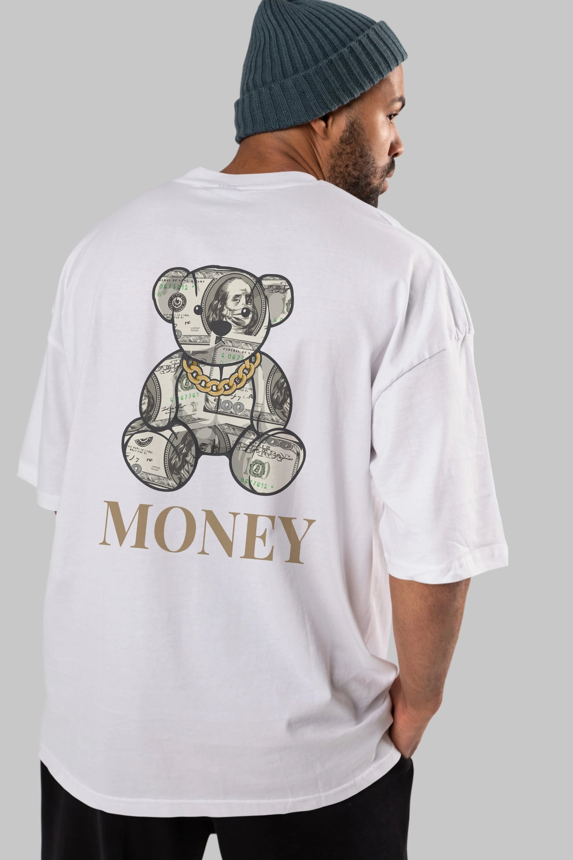 Teddy Bear Money Arka Baskılı Oversize t-shirt Erkek Kadın Unisex