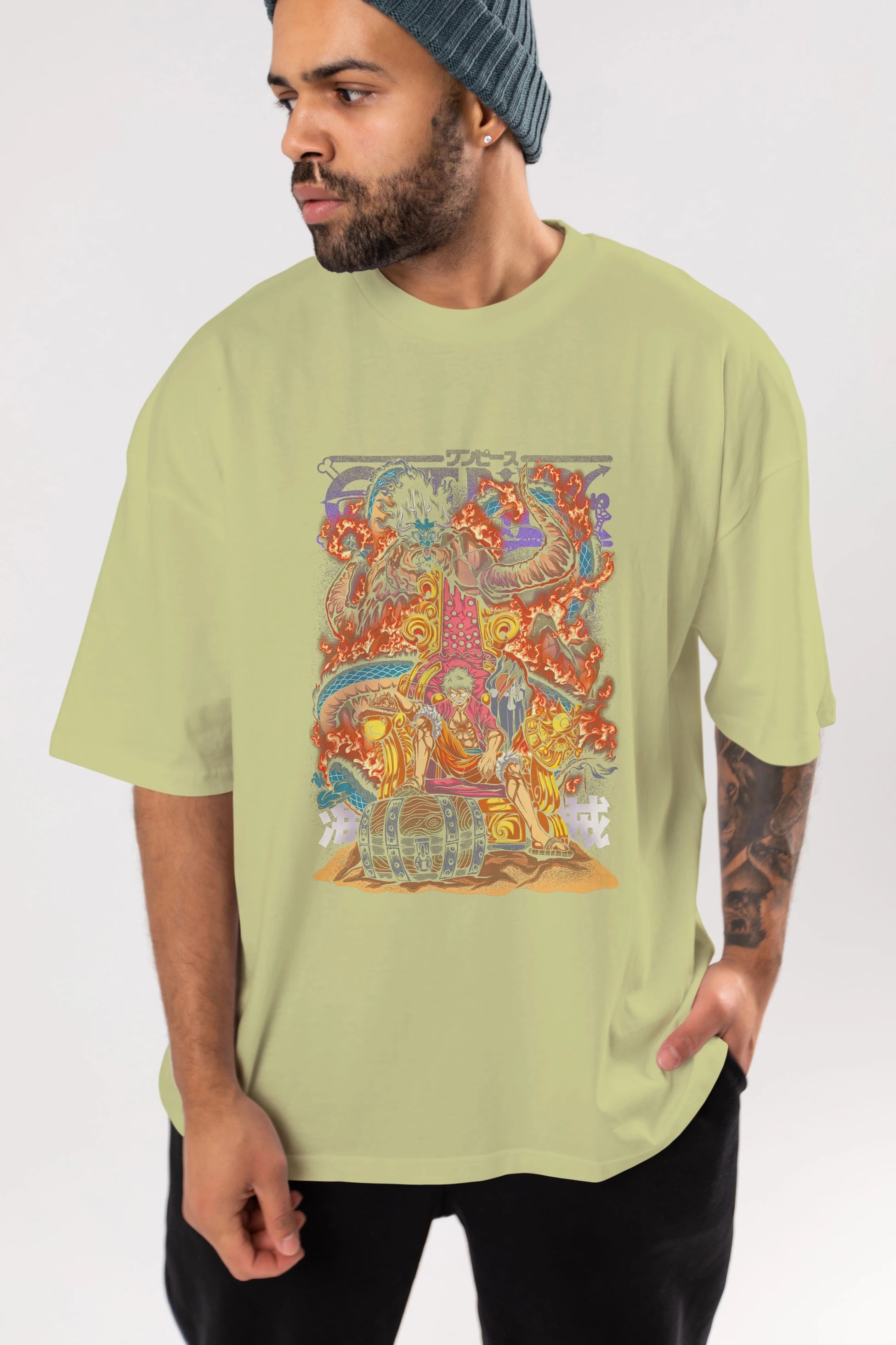 MONKEY D. LUFFY 1 Anime Ön Baskılı Oversize t-shirt %100 pamuk Erkek Kadın Unisex