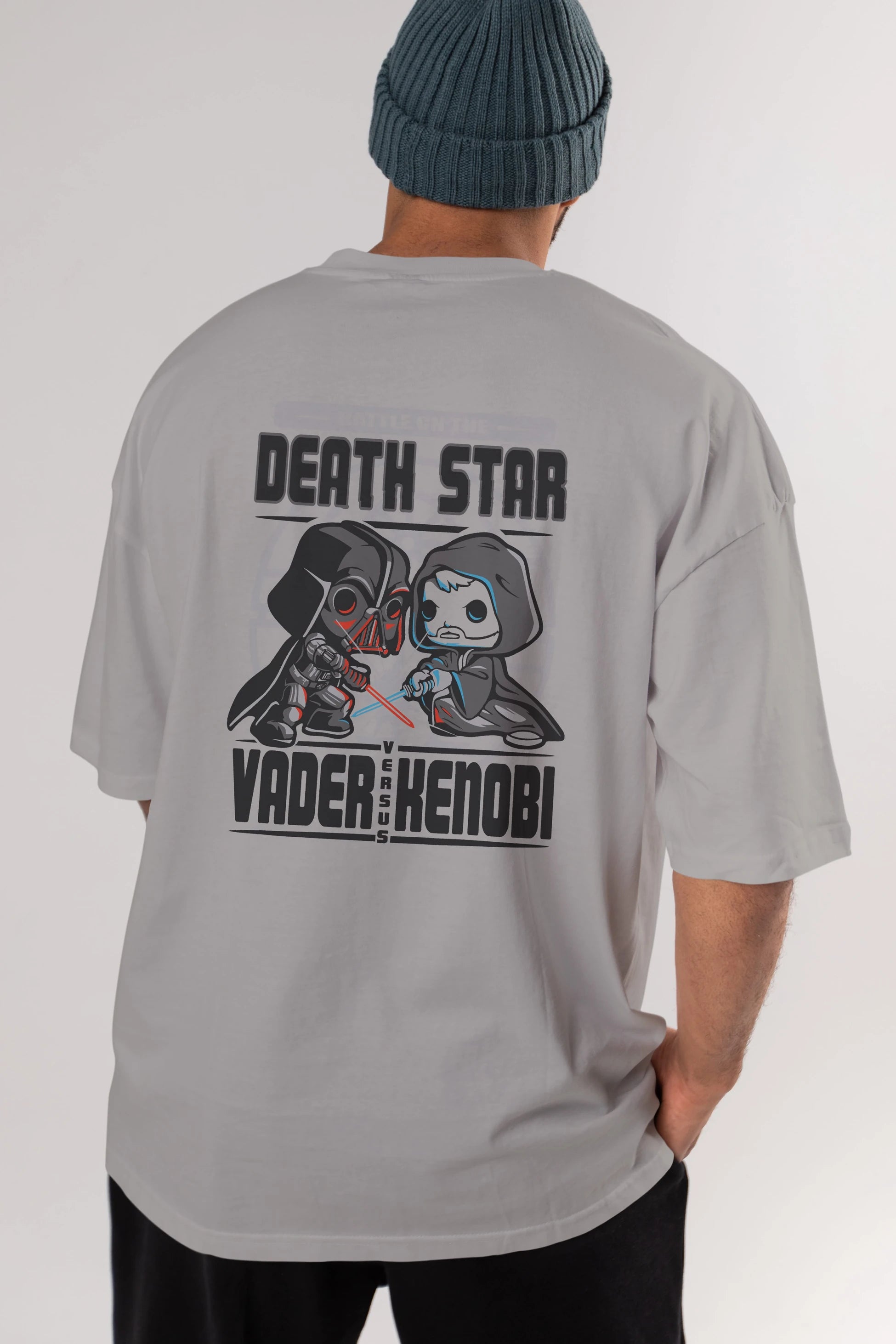 Vader Kenobi Arka Baskılı Oversize t-shirt Erkek Kadın Unisex %100 Pamuk Bisiklet Yaka tişort