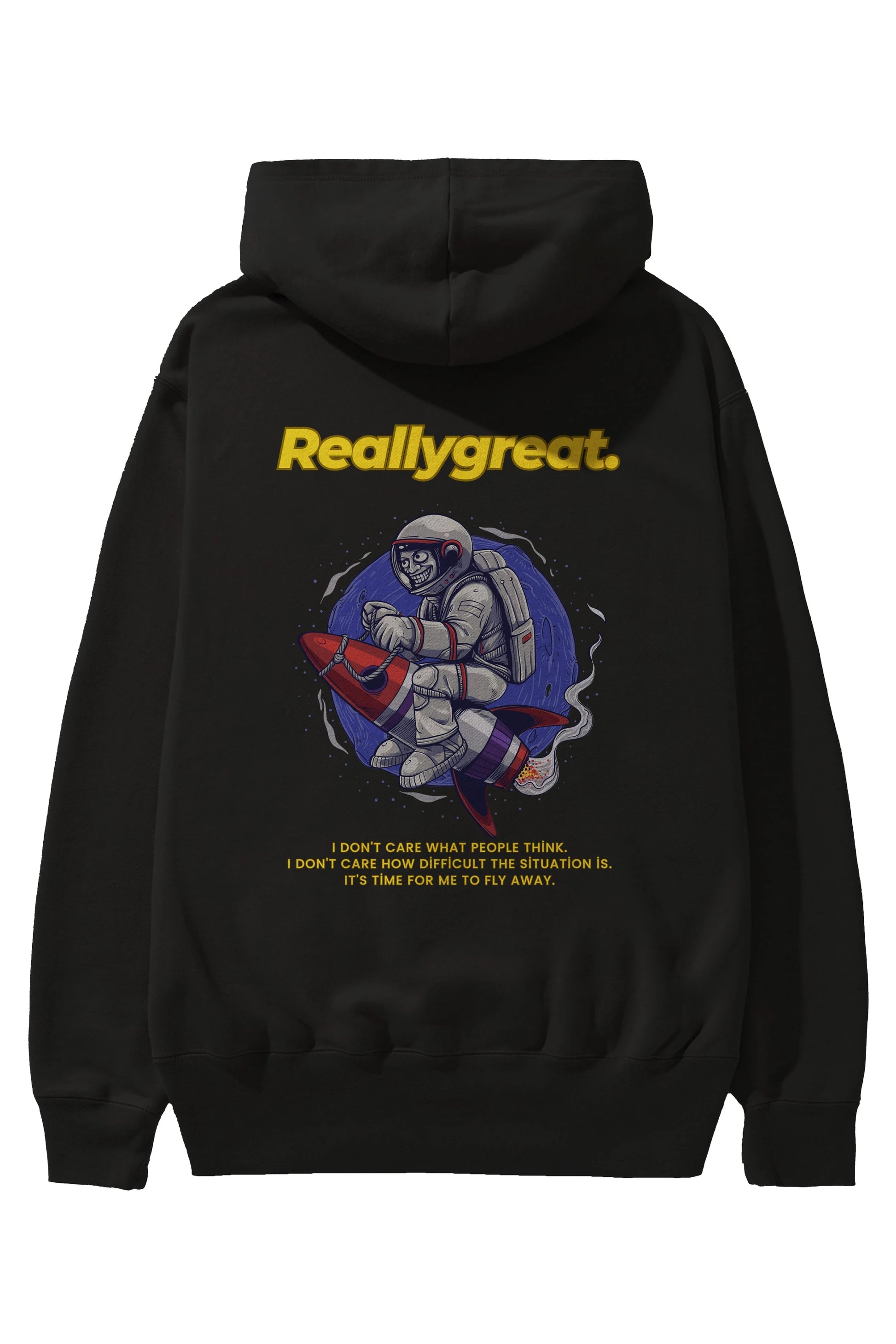 Reallygreat Astronaut Arka Baskılı Oversize Hoodie Kapüşonlu Sweatshirt Erkek Kadın Unisex