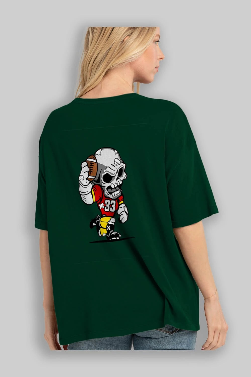 Skull Football Player Arka Baskılı Oversize t-shirt Erkek Kadın Unisex %100 Pamuk tişort