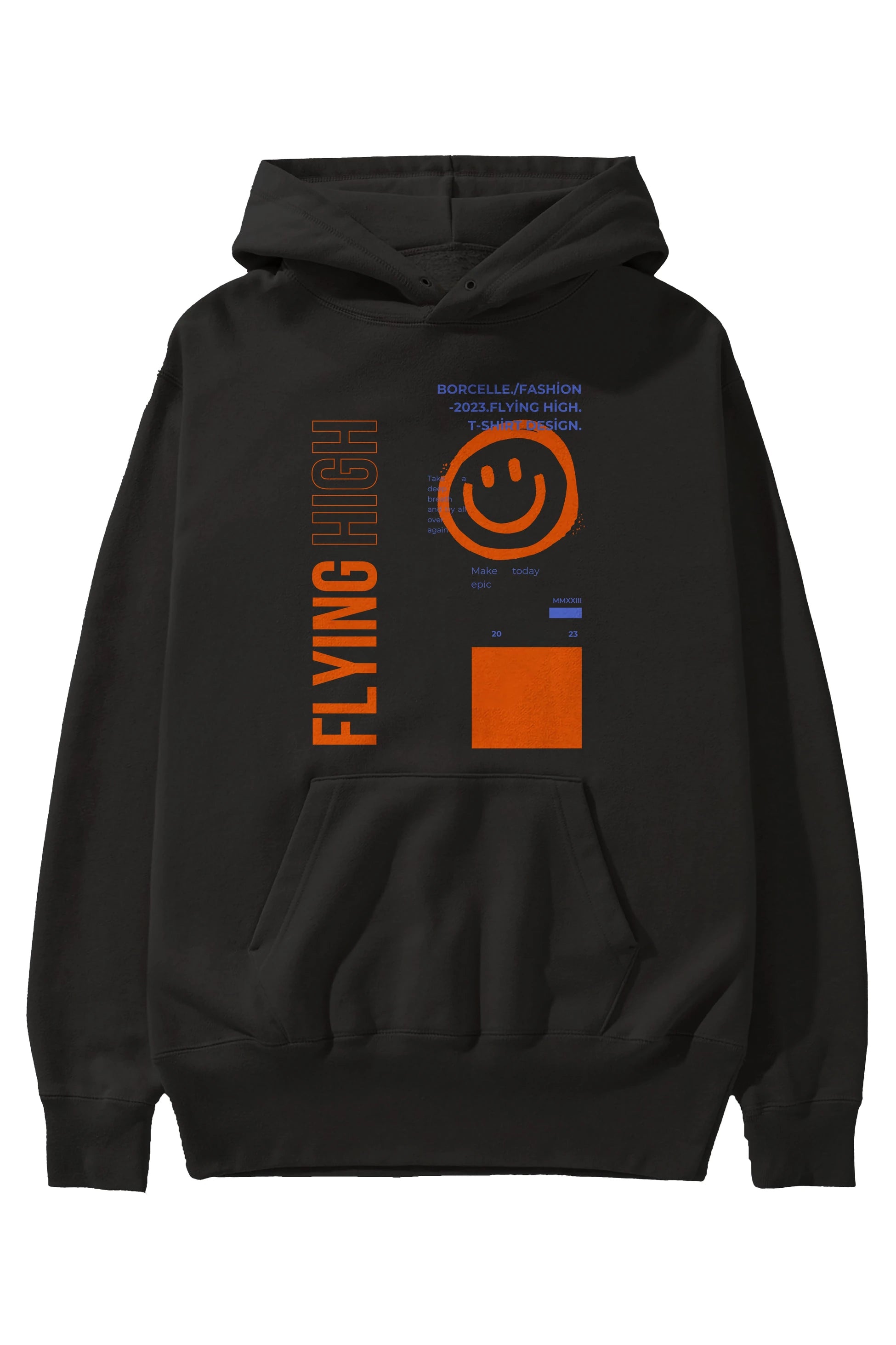Flying High Yazılı Ön Baskılı Oversize Hoodie Kapüşonlu Sweatshirt Erkek Kadın Unisex