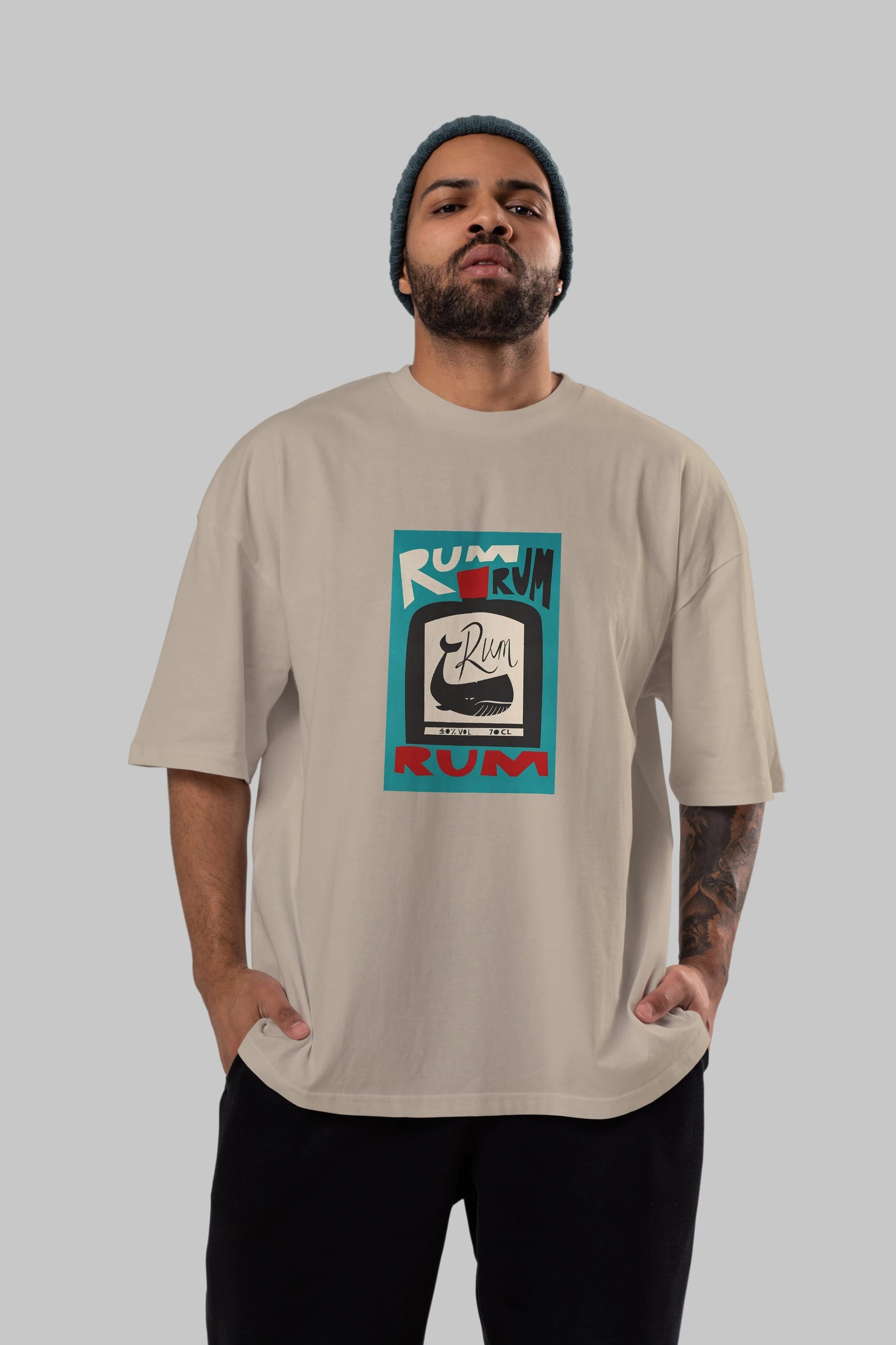 Rum Ön Baskılı Oversize t-shirt Erkek Kadın Unisex %100 Pamuk Bisiklet Yaka tişort