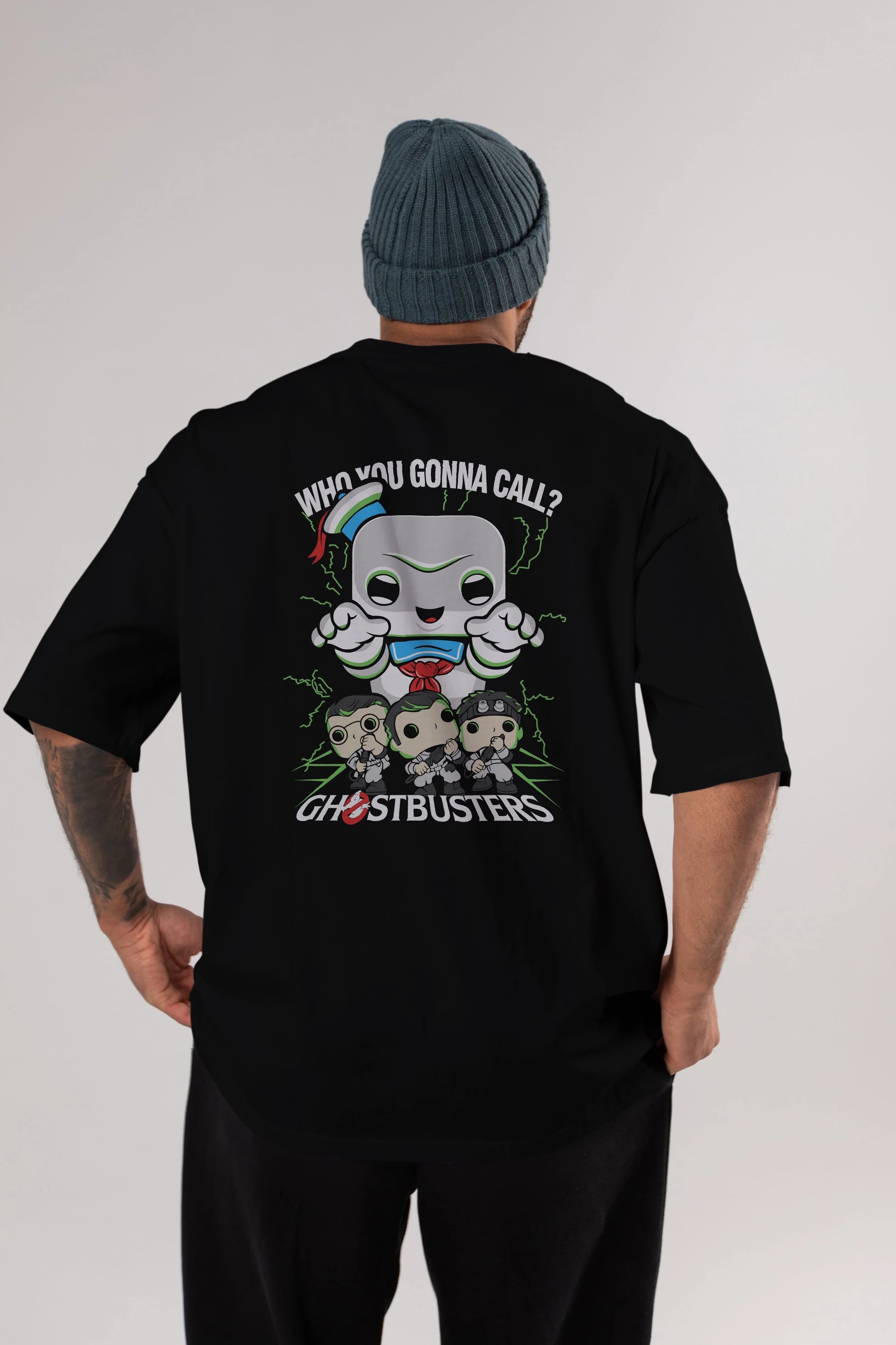 Ghostbusters Arka Baskılı Oversize t-shirt Erkek Kadın Unisex %100 Pamuk Bisiklet Yaka tişort