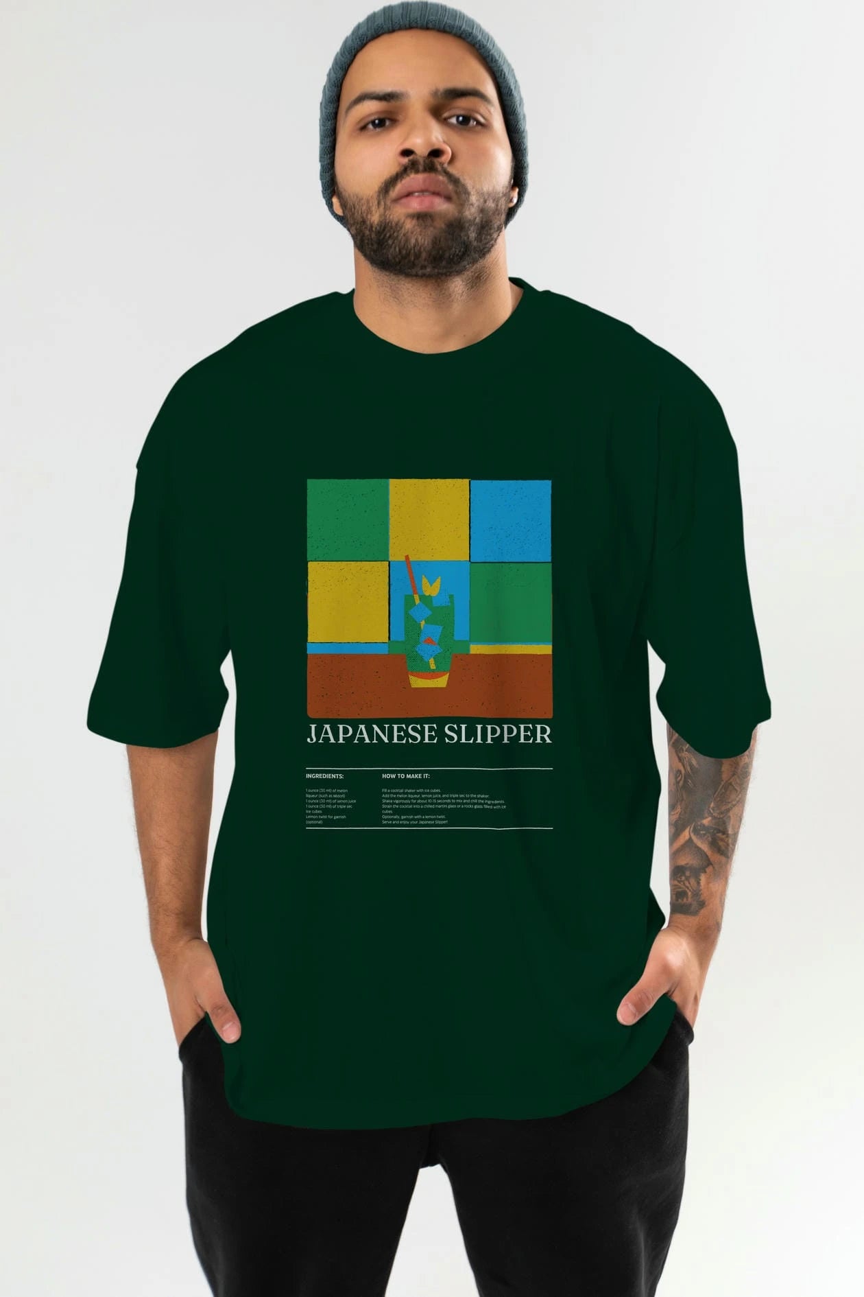 Japanese Slipper Kokteyl Ön Baskılı Oversize t-shirt Erkek Kadın %100 Pamuk Bisiklet Yaka tişort