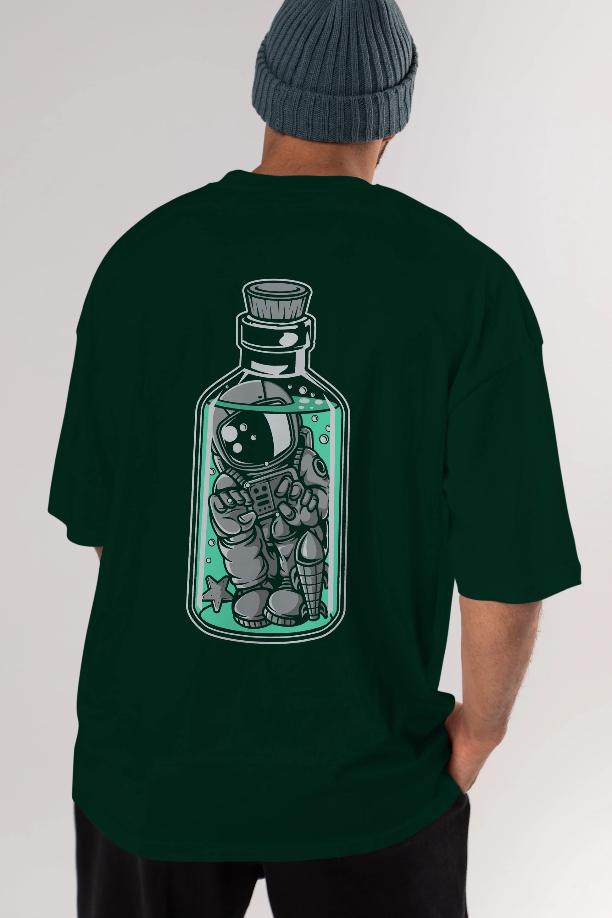 Astronaut in The Bottle Arka Baskılı Oversize t-shirt Erkek Kadın Unisex