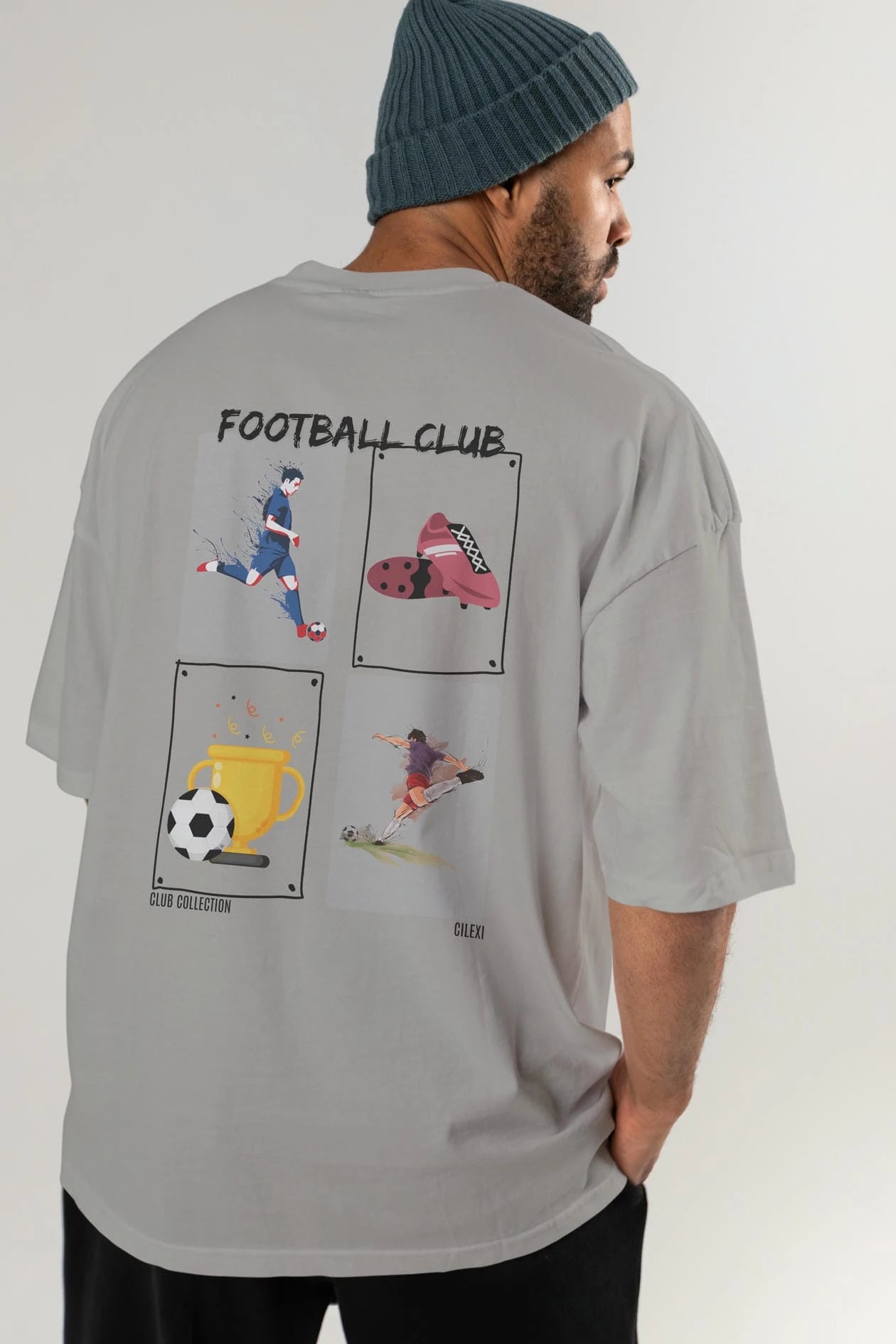 Football Club Arka Baskılı Oversize t-shirt Erkek Kadın %100 Pamuk Bisiklet Yaka tişort