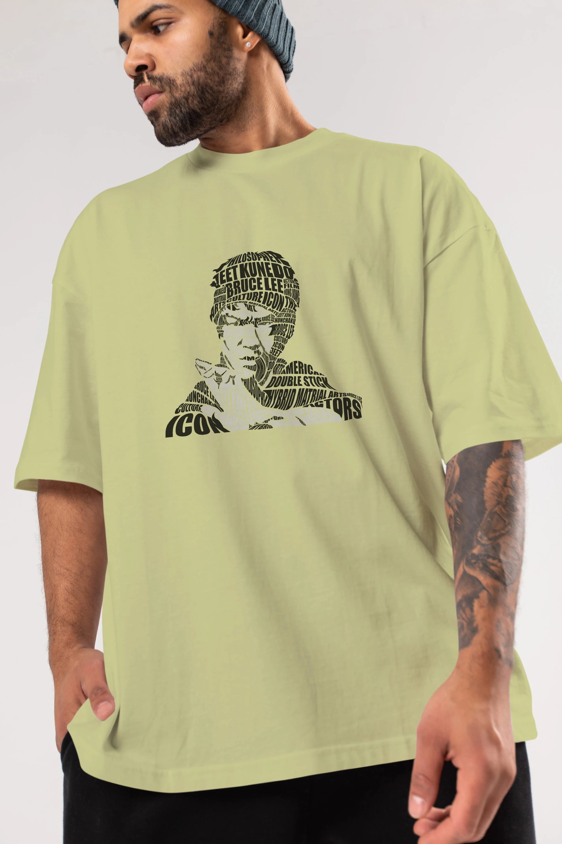 Bruce Lee Calligram Ön Baskılı Oversize t-shirt %100 pamuk Erkek Kadın Unisex