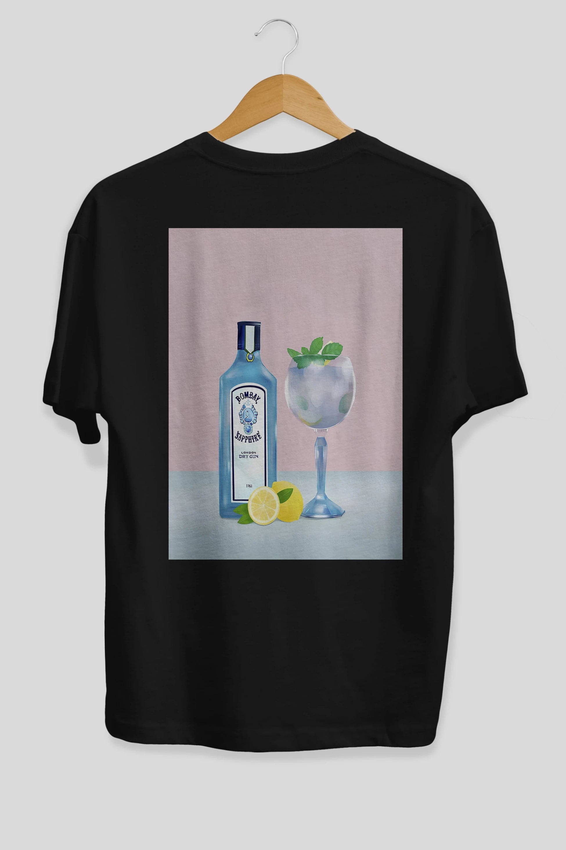 Bombay Sapphire Dry Gin Arka Baskılı Oversize t-shirt Erkek Kadın Unisex %100 Pamuk Bisiklet Yaka tişort