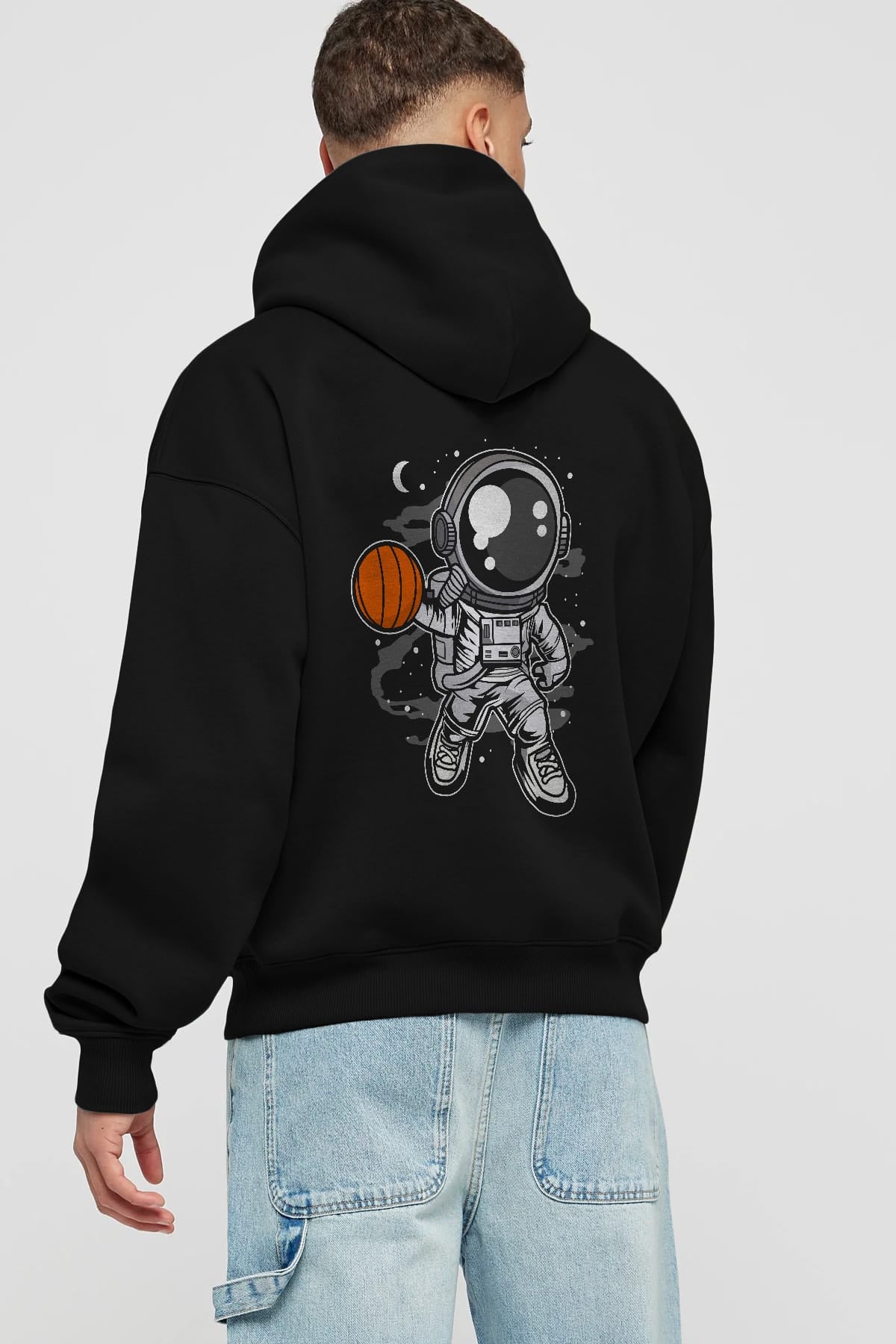 Astronaut Basketball Arka Baskılı Hoodie Oversize Kapüşonlu Sweatshirt Erkek Kadın Unisex