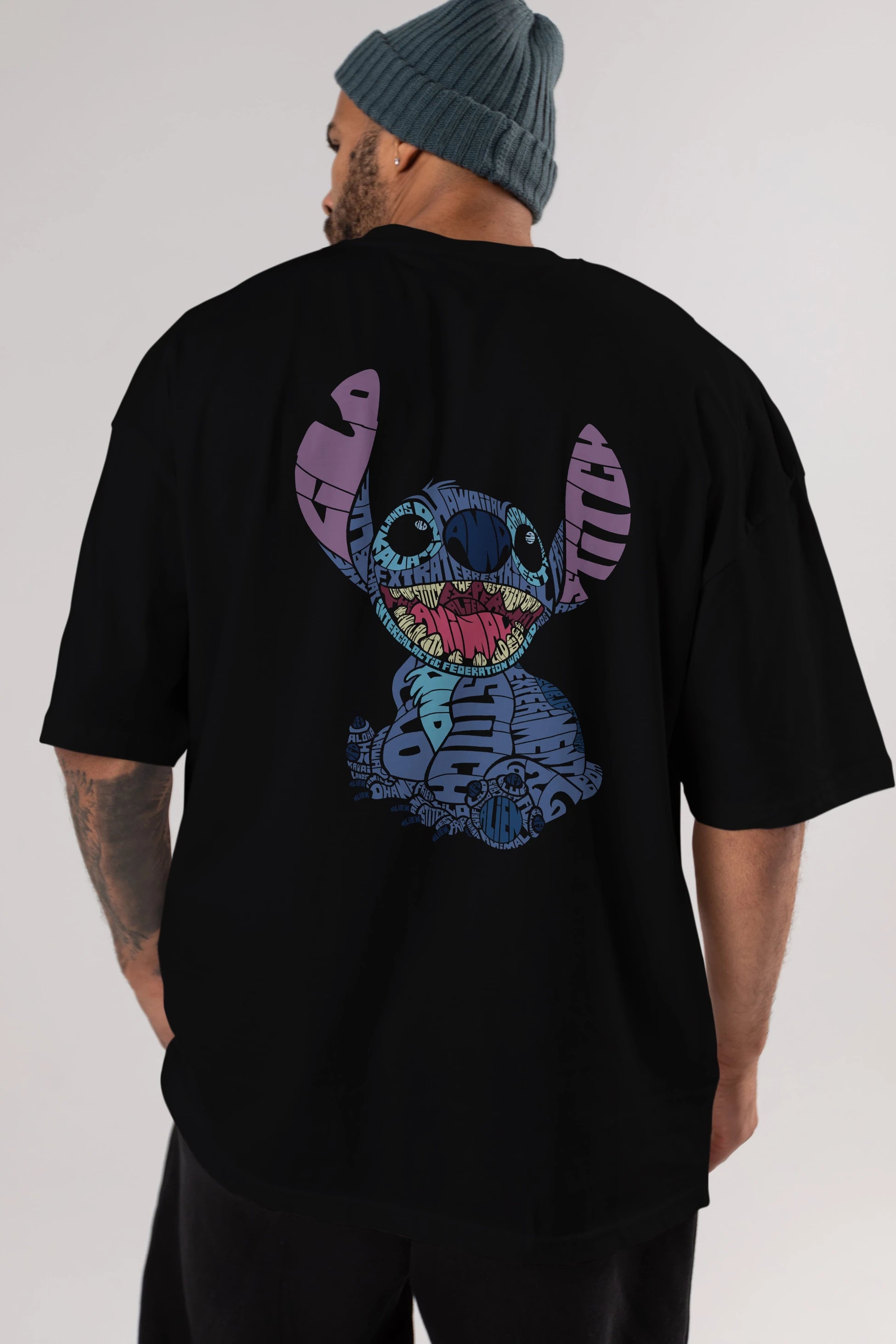 Stitch Arka Baskılı Oversize t-shirt %100 pamuk Erkek Kadın Unisex