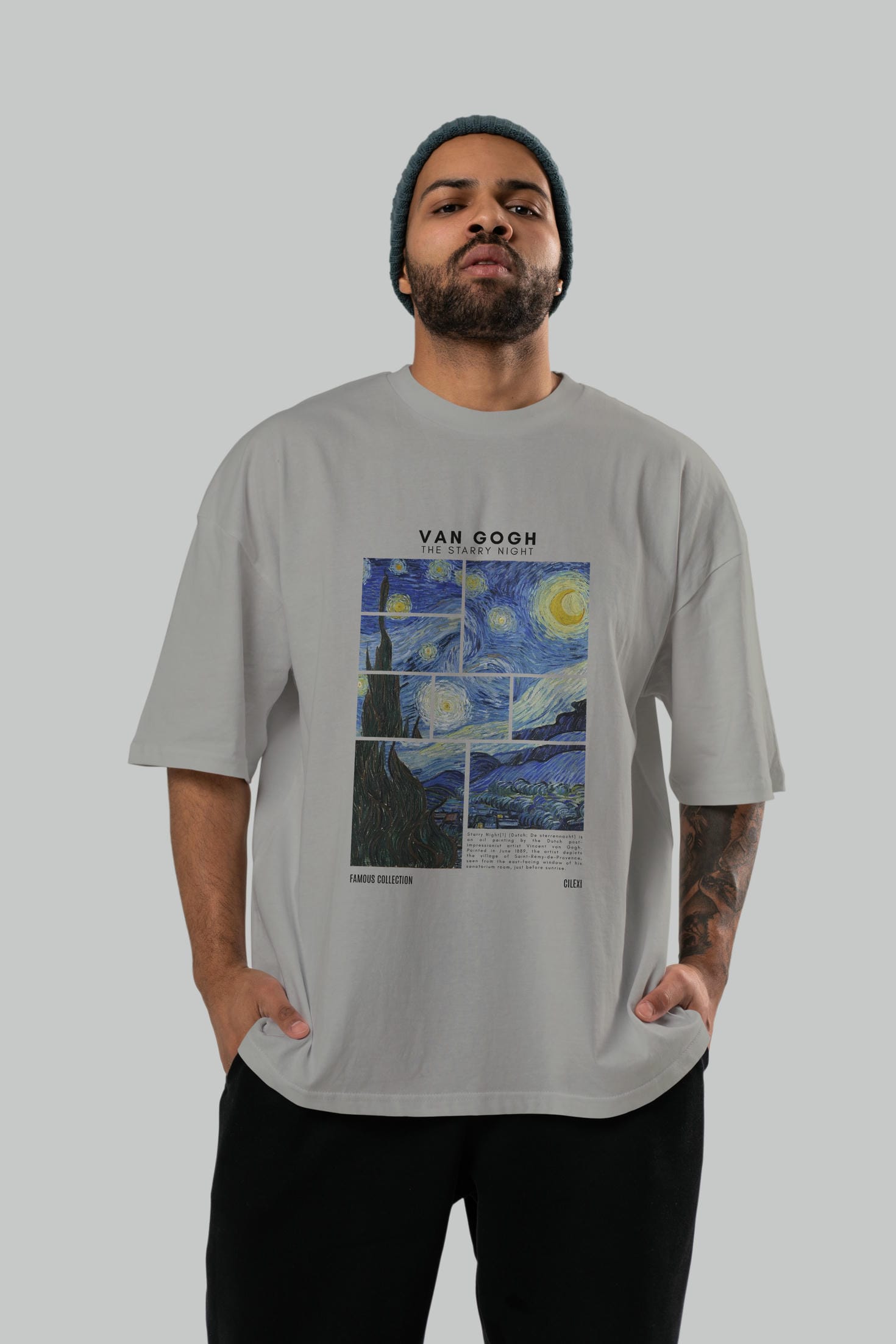 Van Gogh The Starry Night ön Baskılı Oversize t-shirt Erkek Kadın Bisiklet Yaka Pamuk tişort