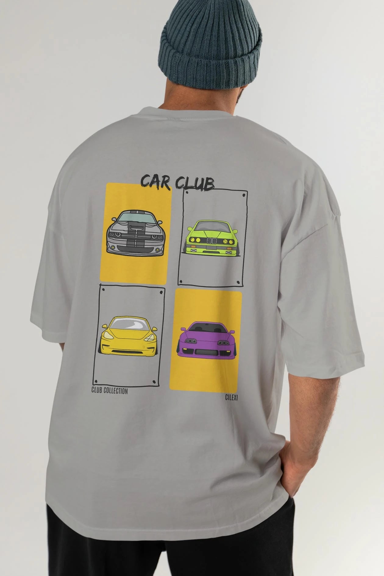 Car Club Arka Baskılı Oversize t-shirt Erkek Kadın %100 Pamuk Bisiklet Yaka tişort