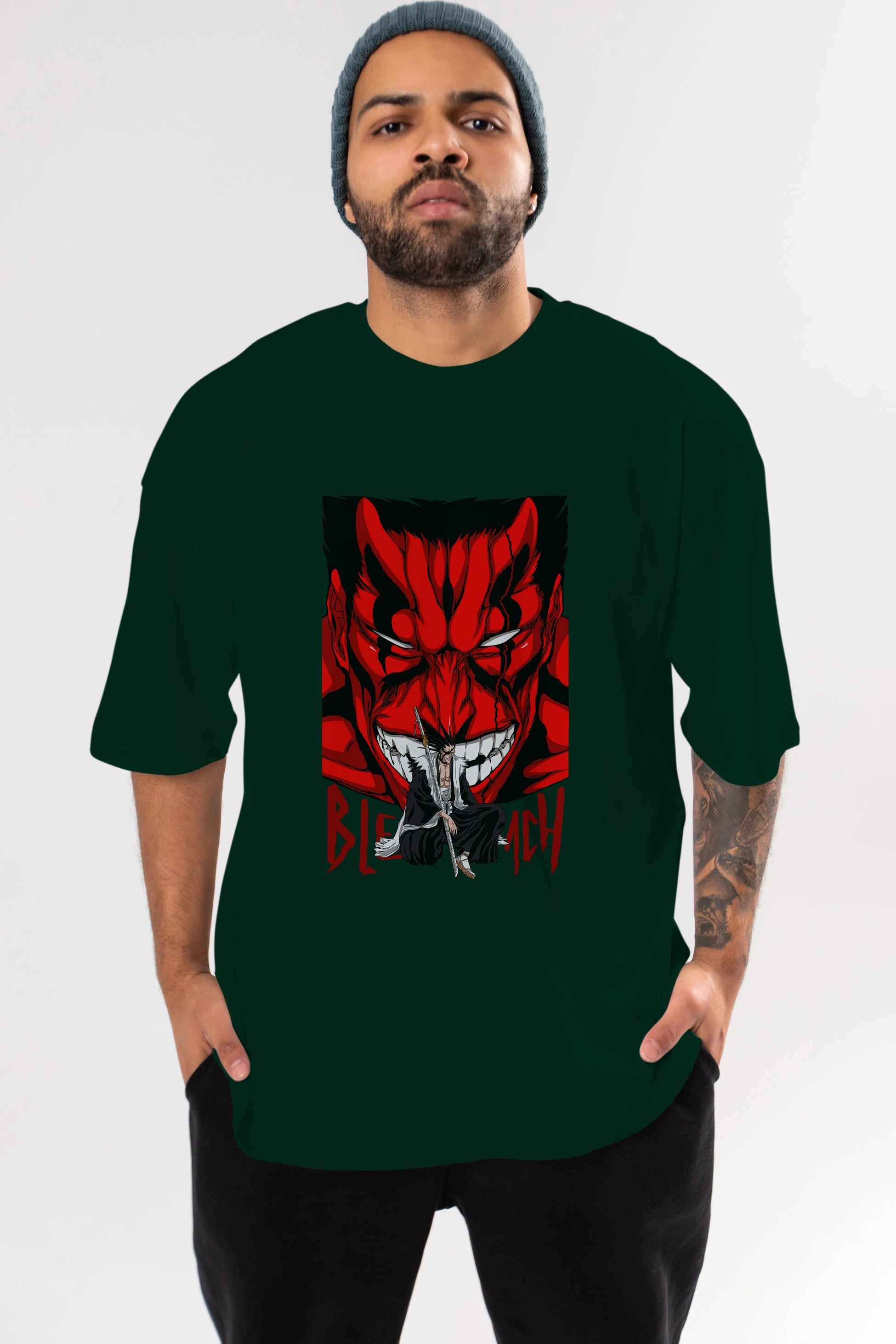 KENPACHI ZARAKI BLEACH Anime Ön Baskılı Oversize t-shirt %100 pamuk Erkek Kadın Unisex