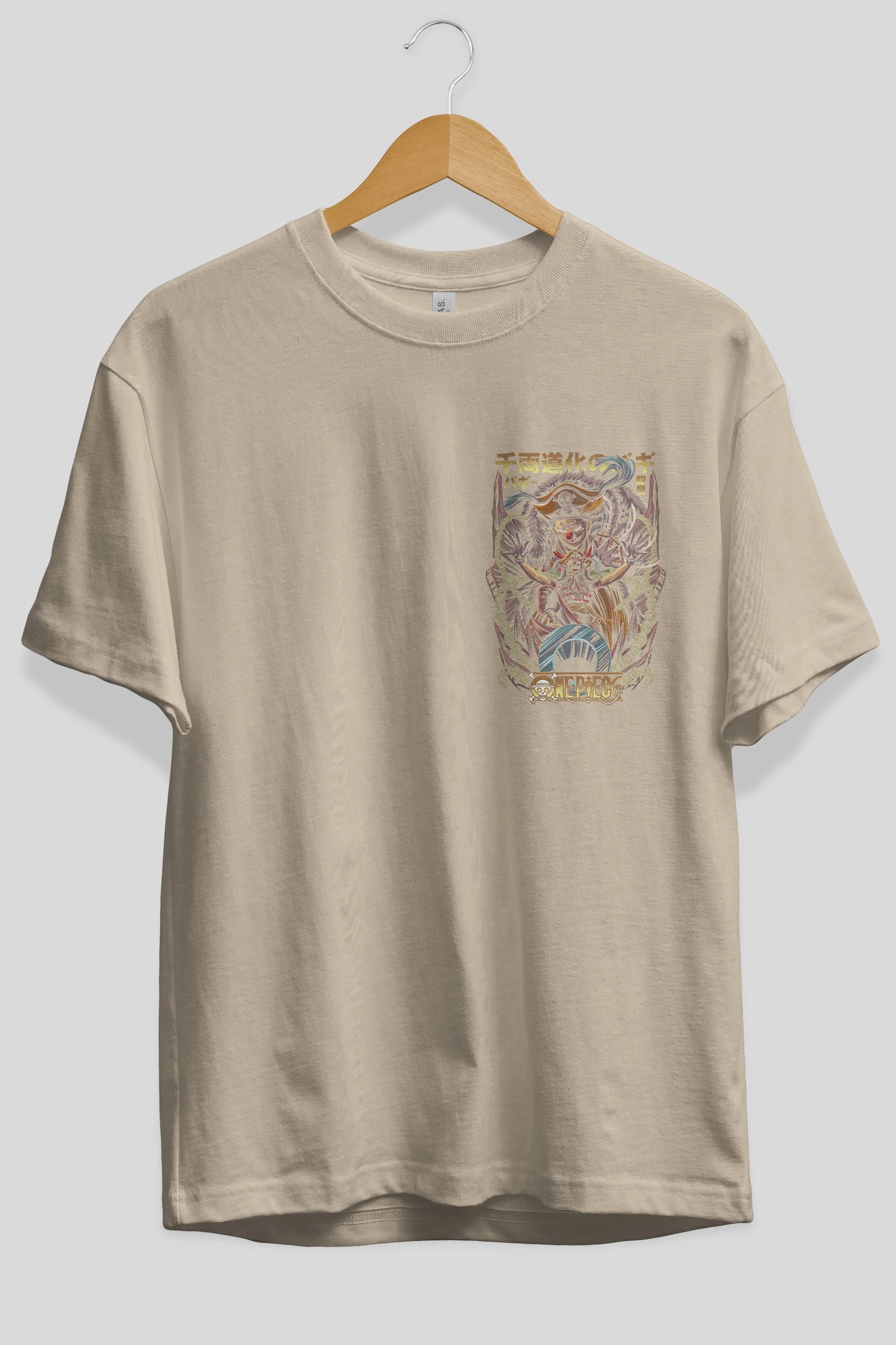 ONE PIECE (5) Ön Sol Baskılı Oversize t-shirt Erkek Kadın Unisex %100 Pamuk Bisiklet Yaka tişort