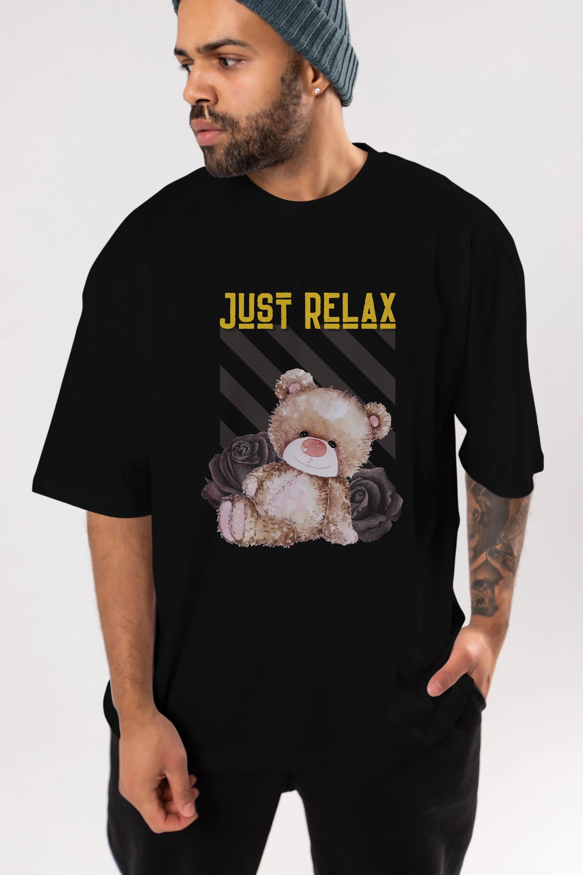 Just Relax Teddy Bear Ön Baskılı Oversize t-shirt Erkek Kadın Unisex