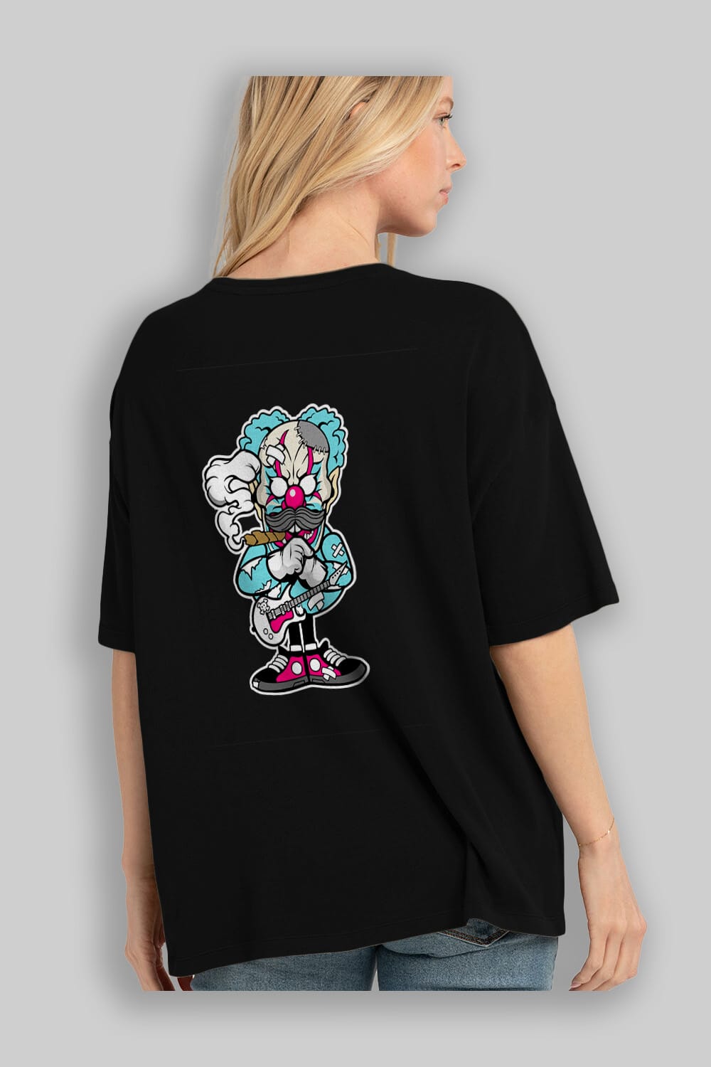 Clown Monster Arka Baskılı Oversize t-shirt Erkek Kadın Unisex %100 Pamuk tişort