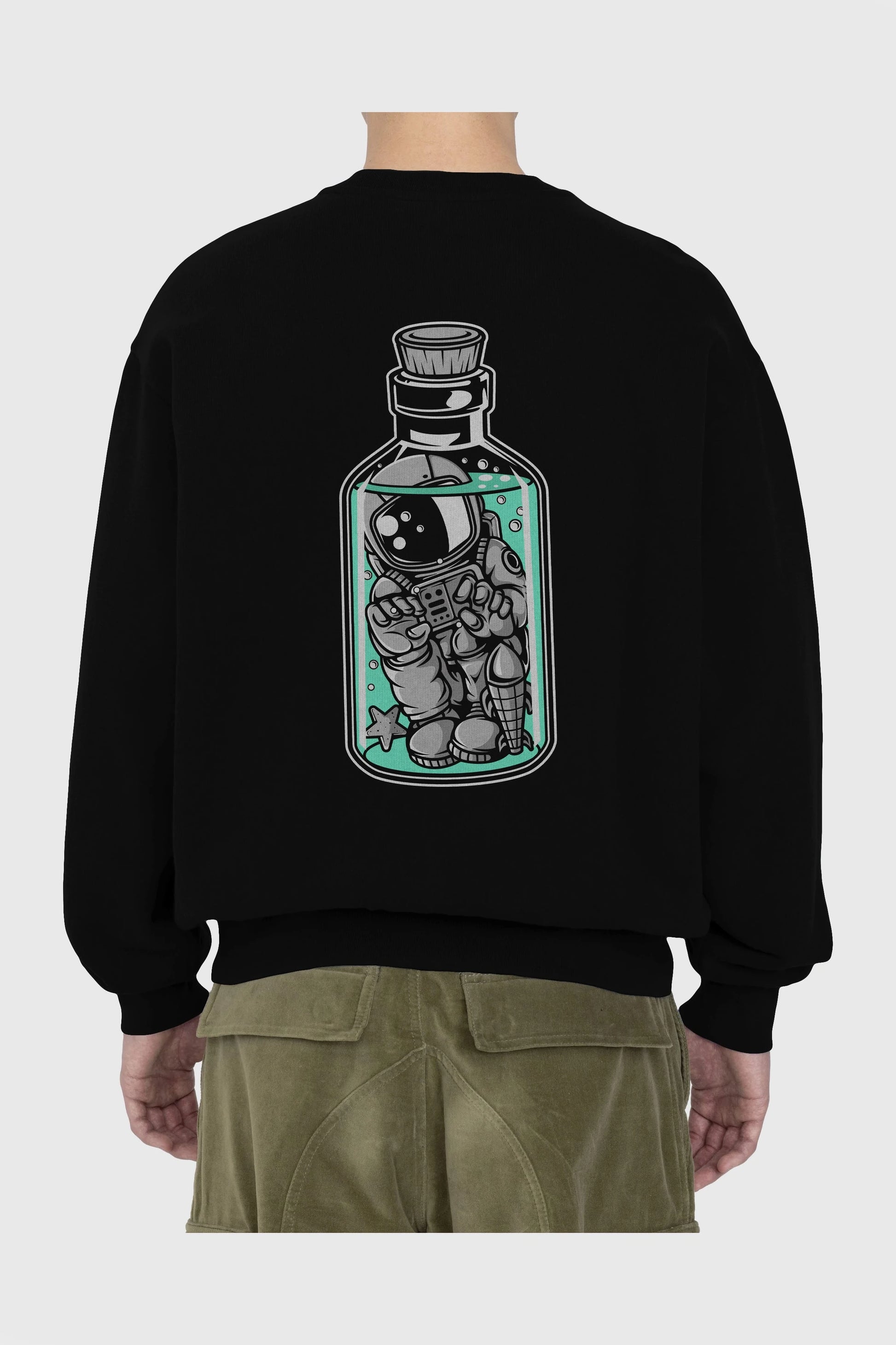 Astronaut in The Bottle Arka Baskılı Oversize Sweatshirt Erkek Kadın Unisex