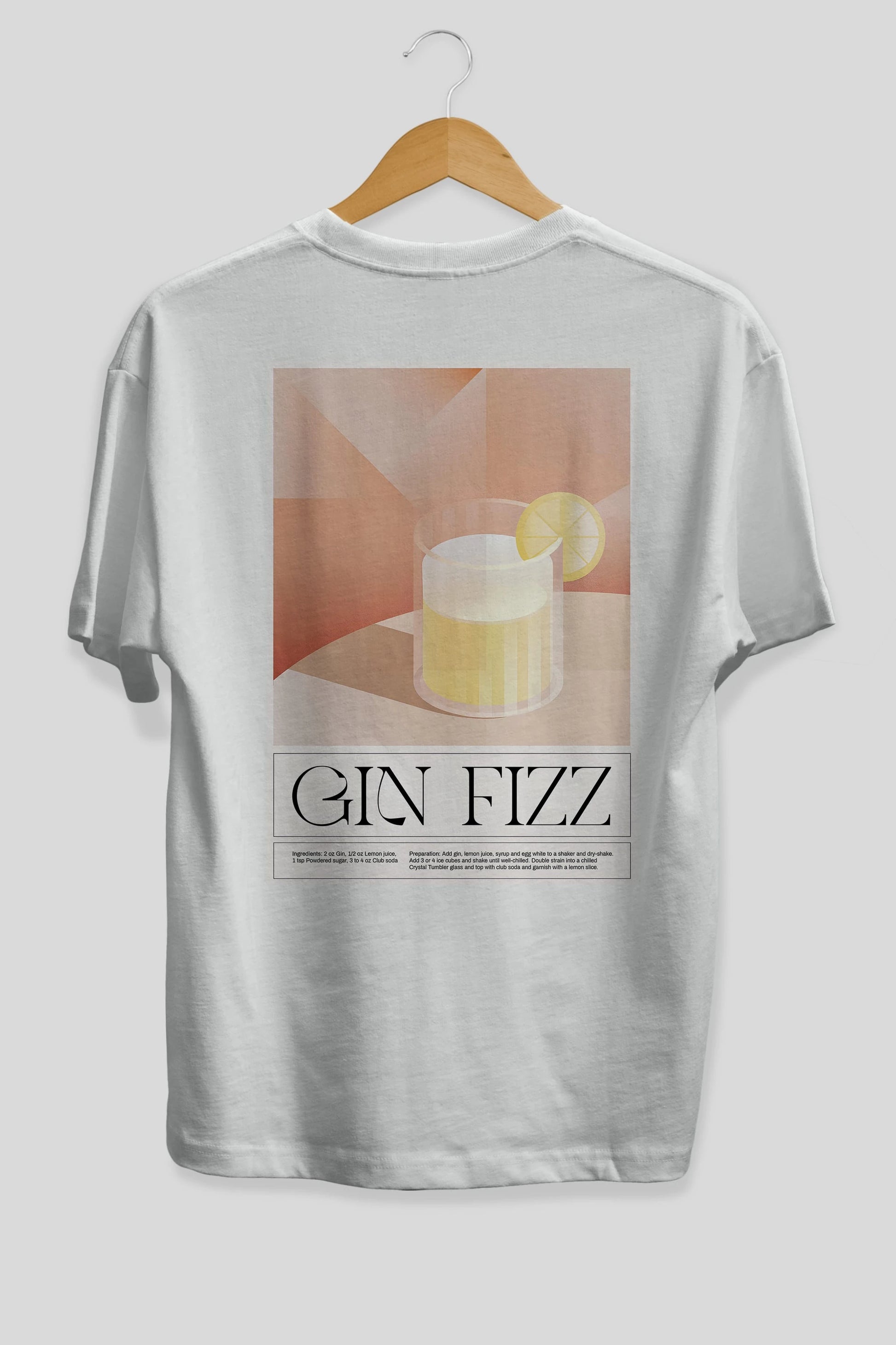 Gin Fizz Arka Baskılı Oversize t-shirt Erkek Kadın Unisex %100 Pamuk Bisiklet Yaka tişort