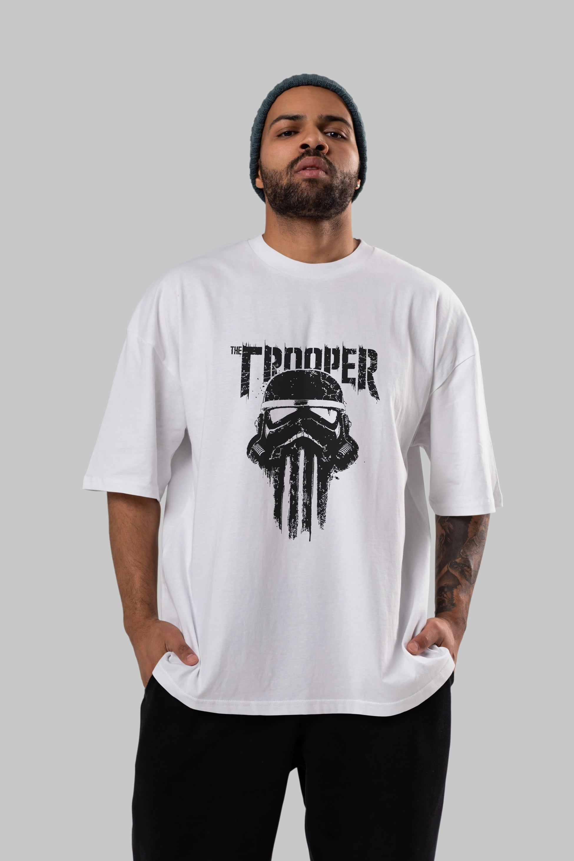 The Trooper Ön Baskılı Oversize t-shirt Erkek Kadın Unisex %100 Pamuk Bisiklet Yaka tişort
