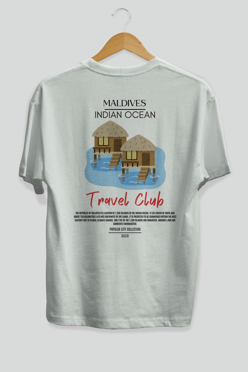 Maldives İndian Ocean Arka Baskılı Oversize t-shirt Erkek Kadın Pamuk Bisiklet Yaka tişort