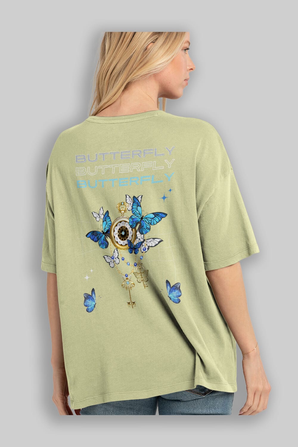 Butterfly Yazılı Arka Baskılı Oversize t-shirt Erkek Kadın Unisex