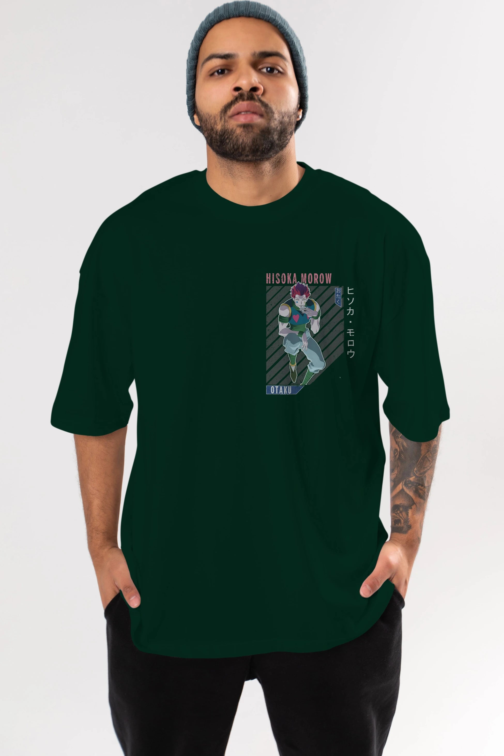 Hisoka Morow 2 2 Ön Sol Baskılı Oversize t-shirt Erkek Kadın Unisex %100 Pamuk Bisiklet Yaka tişort