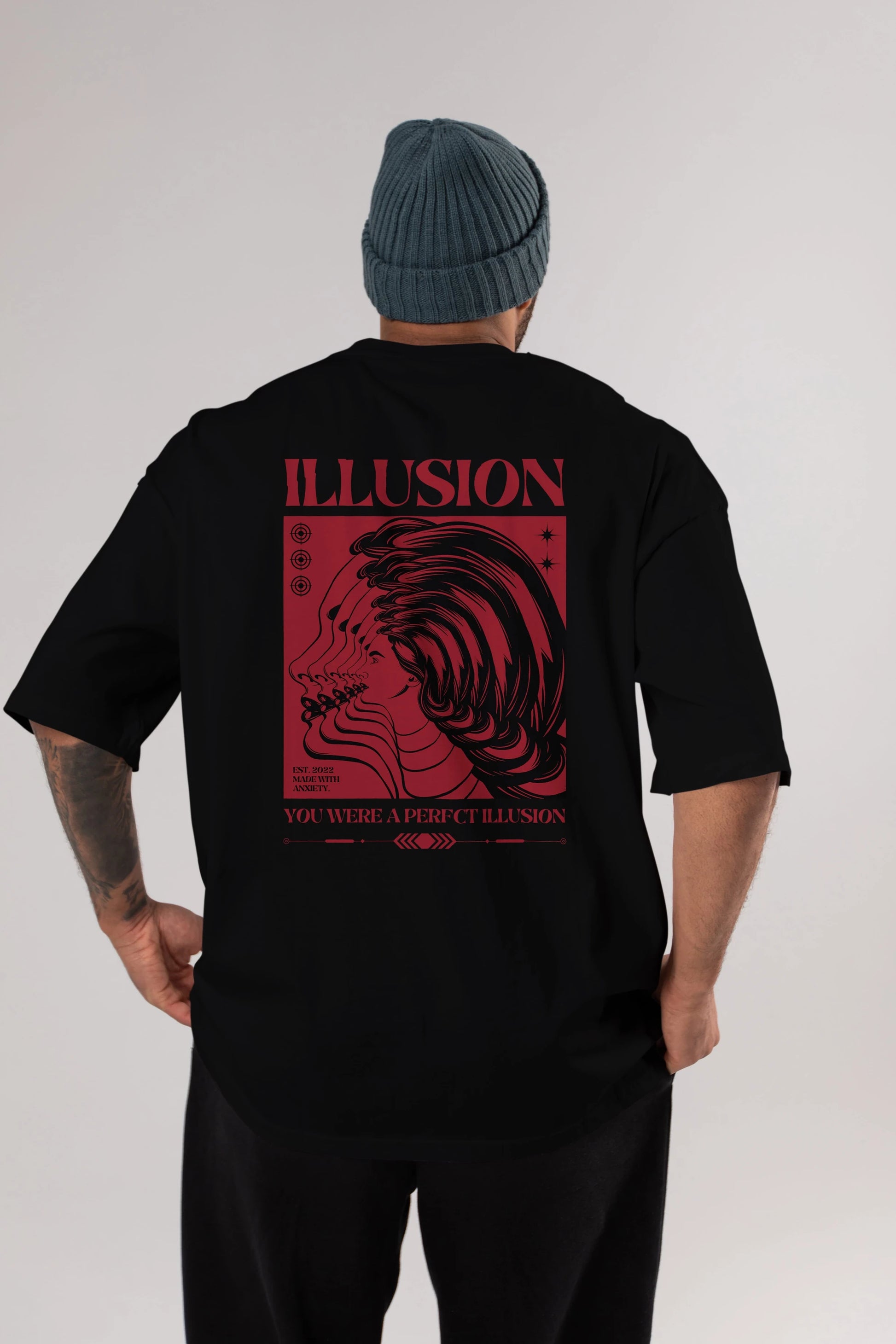 Illusion Streetwear Arka Baskılı Oversize t-shirt Erkek Kadın Unisex